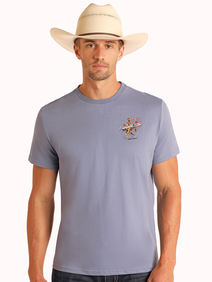Panhandle PU21T05773 Men's Western Spirit Graphic T-Shirt - Indigo Blue - Casual Wear & Cowboy Style Outfit
