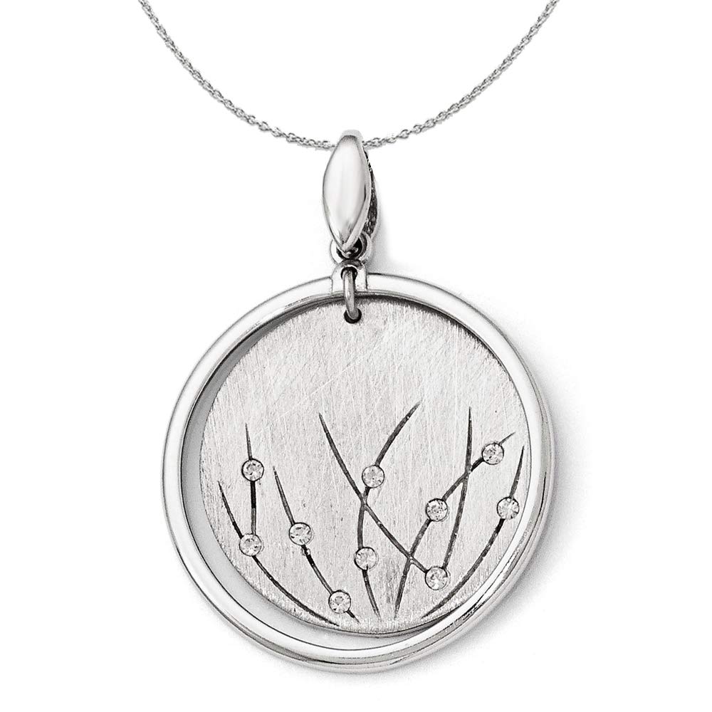 Black Bow Jewelry Sterling Silver Abstract Crystal Circle Pendant Necklace 29x40mm - Perfect for Everyday Wear & Special Occasions