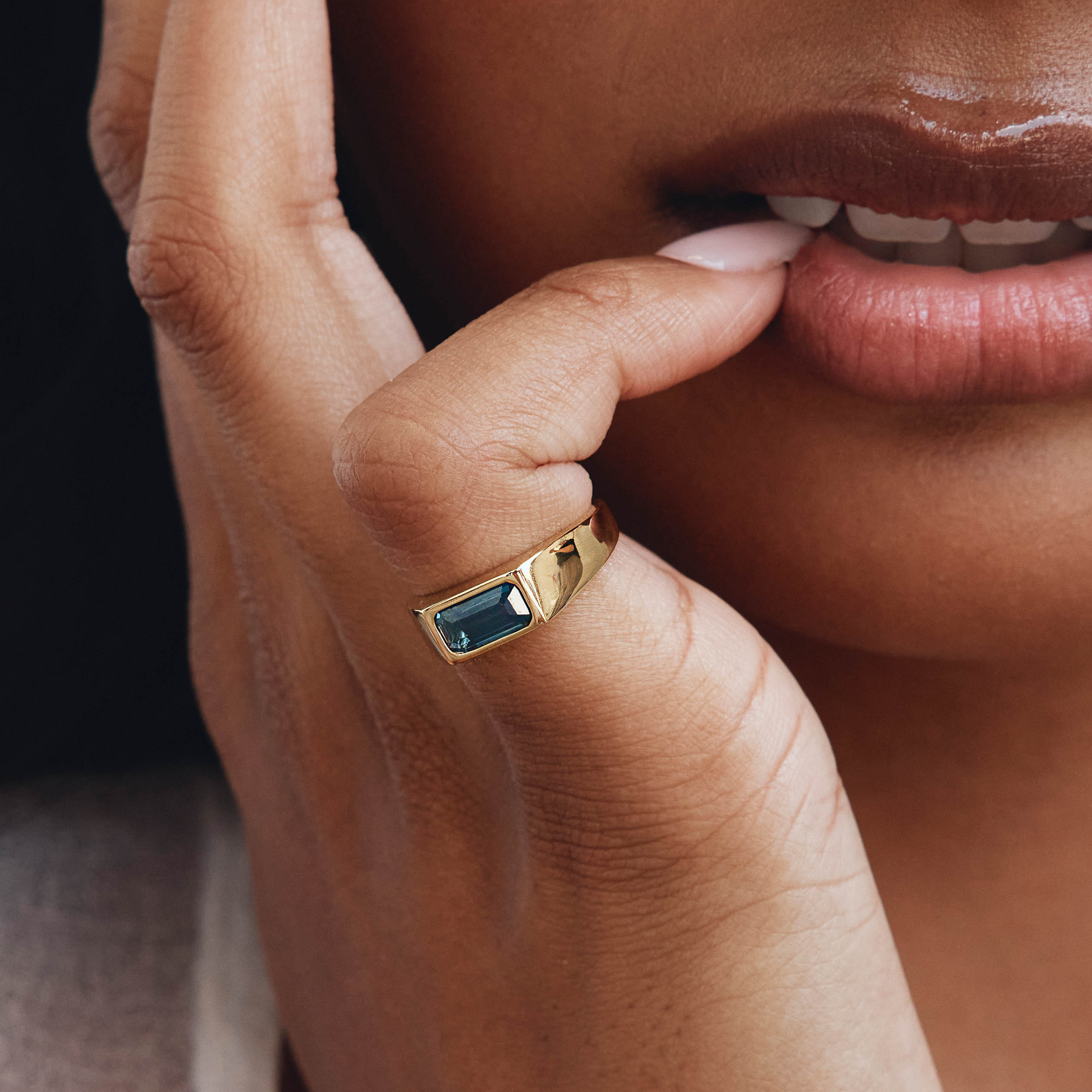 Blue Topaz Gold Pinky Ring for Women - Elegant Signet Ring for Everyday Wear, Gift Giving & Special Occasions