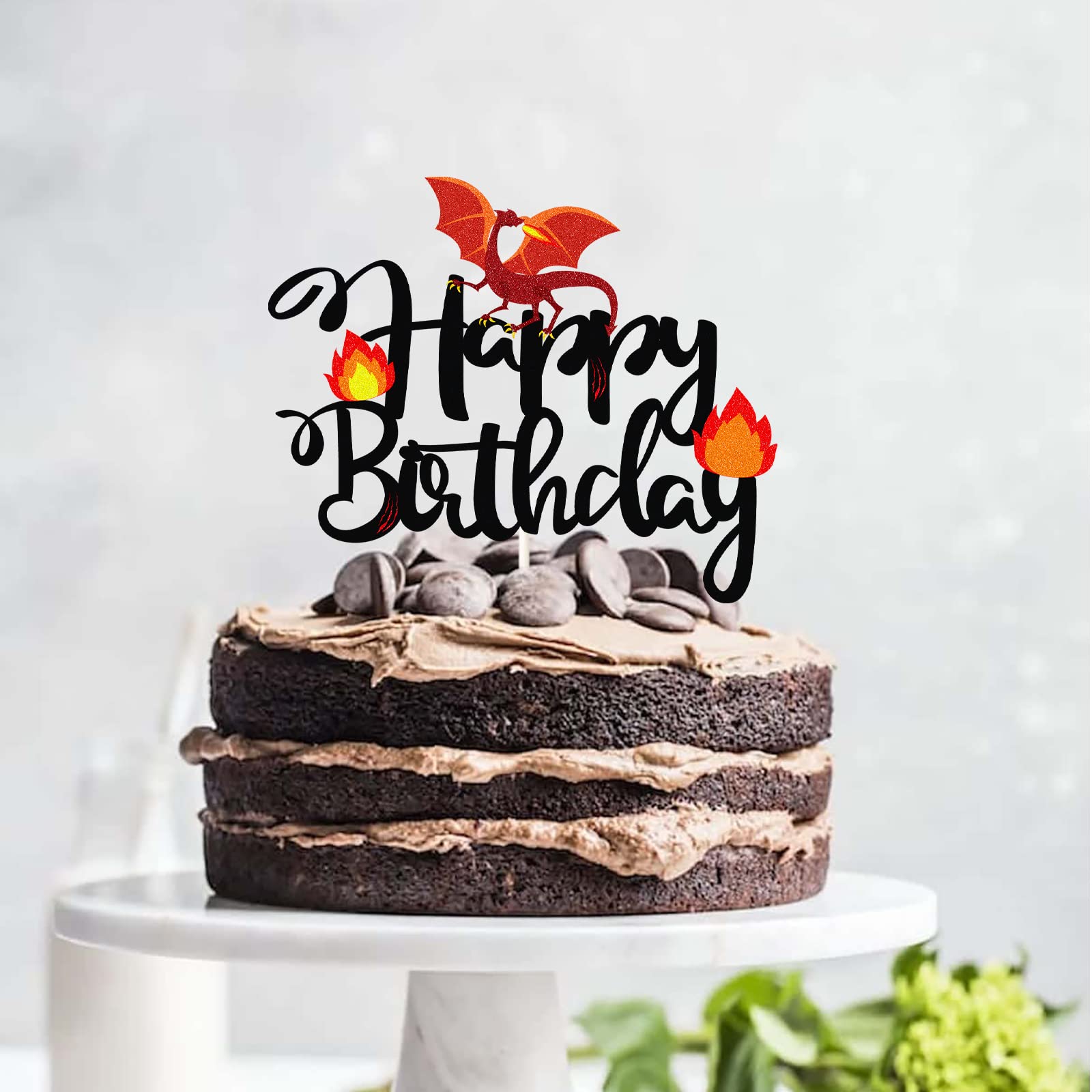 Black Glitter Dragon Happy Birthday Cake Topper - Dragon Knight Theme Party Decor for Kids (Boys & Girls) - Birthday Cake Decoration Supplies for Fantasy Themed Parties & Medieval Celebrations