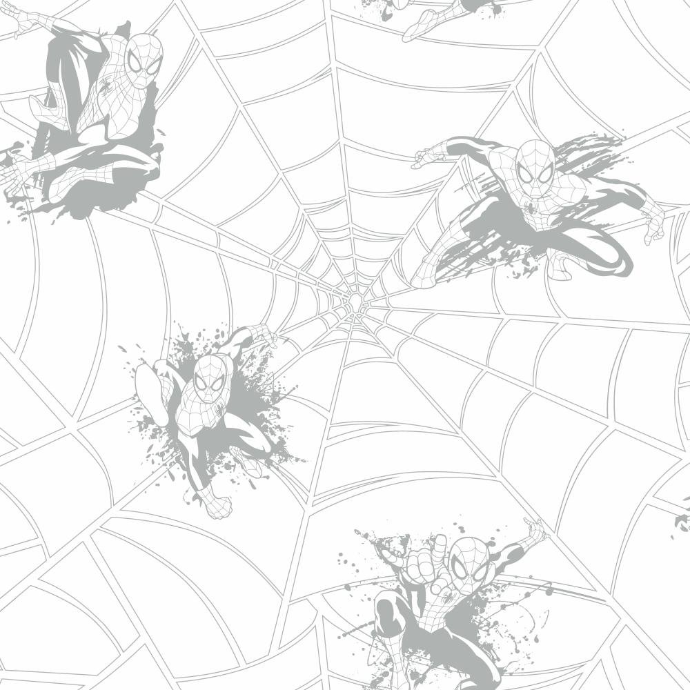 York Wallcoverings ZB3273SMP Boys Will Be Boys Spiderman Web 8x10 Inch Memo Sample Wallpaper - White & Silver Metallic Finish - Perfect for Kids' Bedroom, Playroom & Superhero Themed Decor
