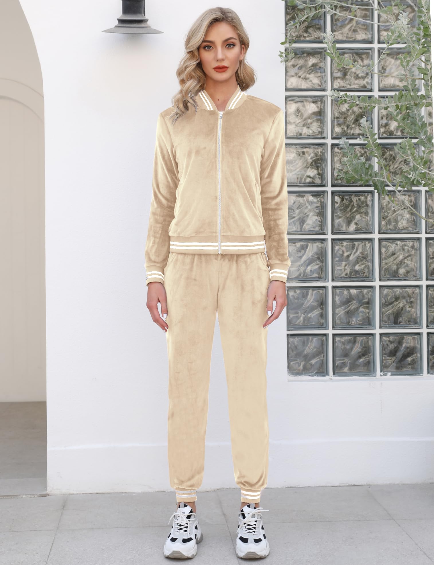 Totatuit Women's 2-Piece Velour Sweatsuit Set - Long Sleeve Zip Up Hoodie & Jogger Pants with Pockets | Cozy Lounge Wear for Home, Gym & Casual Outfits