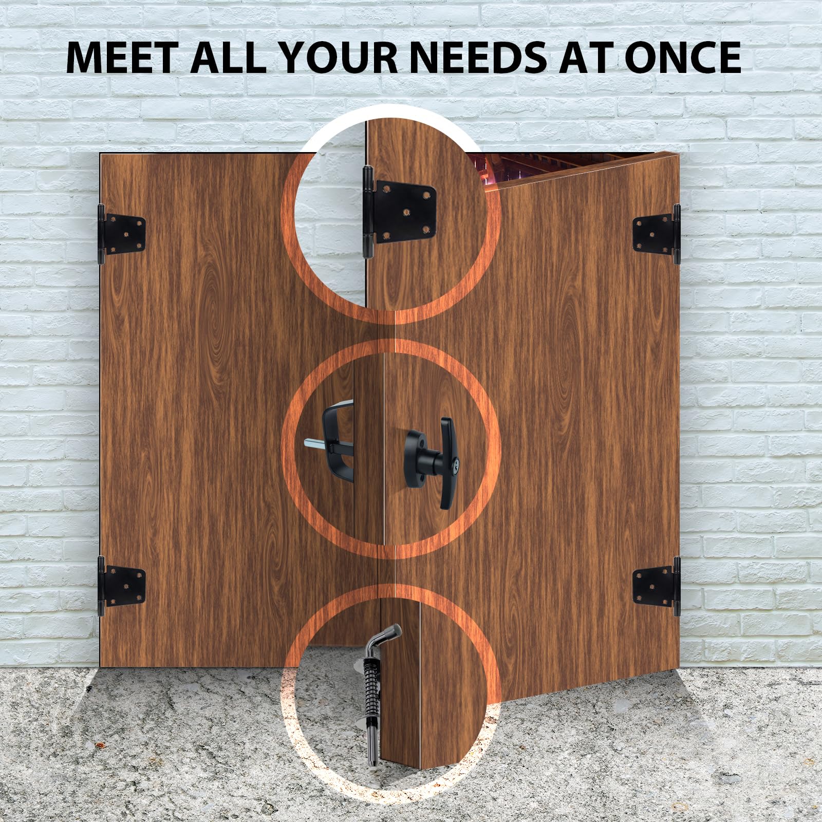**Double Door Shed Hardware Kit - Heavy Duty Latches, Hinges & T-Handle Lock - Includes Window & Door Hinge Set - Perfect for Sheds, Gates, Playrooms & Outdoor Storage**