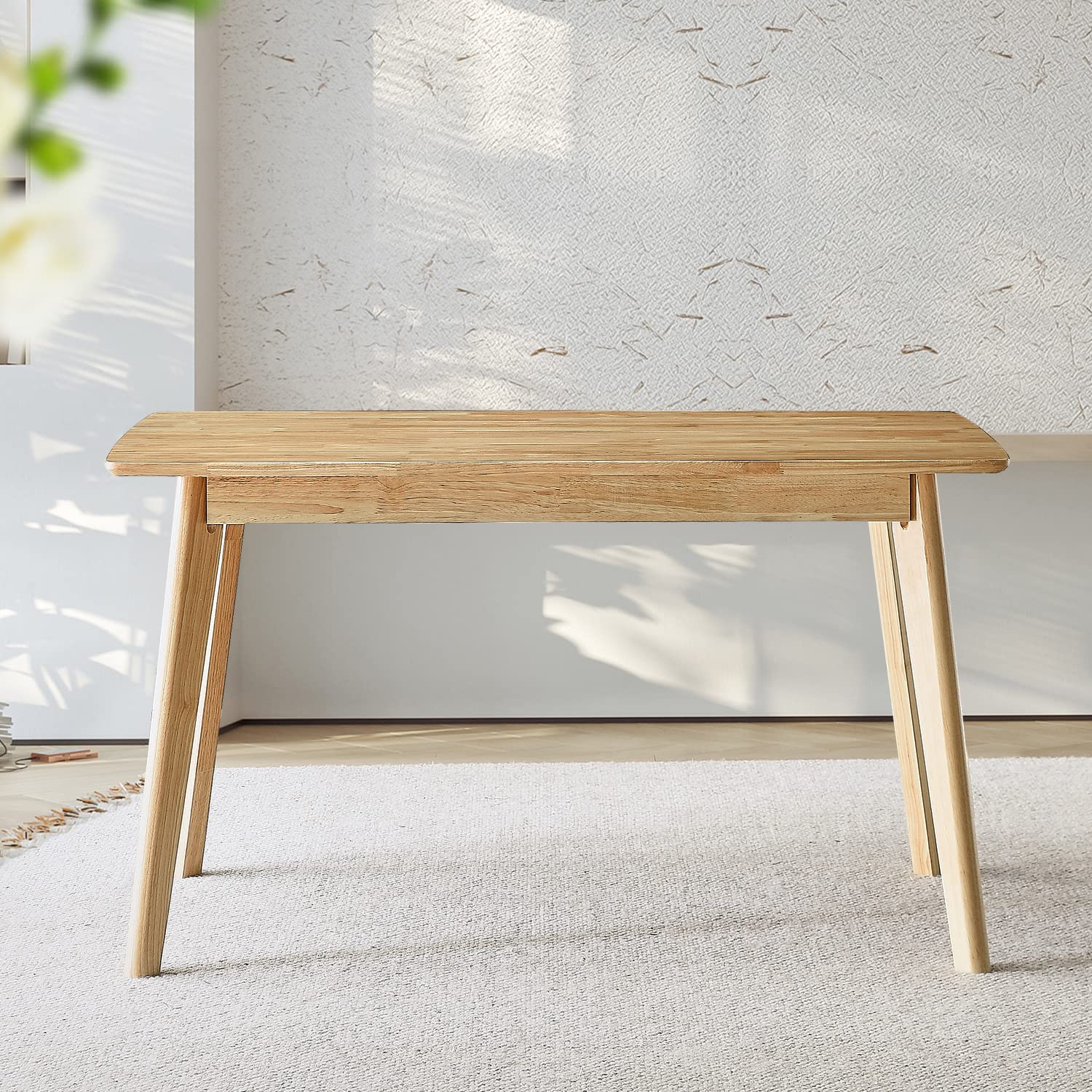 Mid Century Modern Solid Wood Dining Table - Rectangular Kitchen & Restaurant Table - Rustic Farmhouse Style for Home & Commercial Use