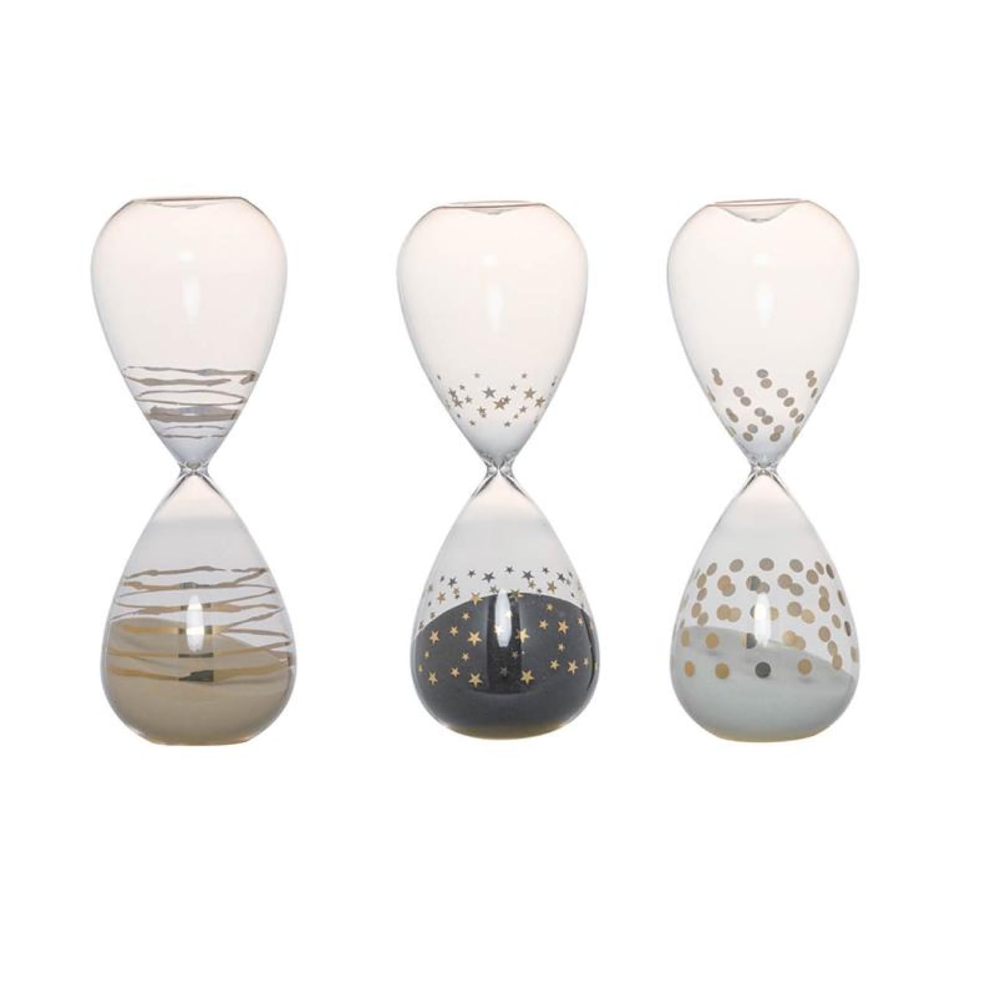 A & B Home 10.8 Inch White Glass Dixie Hourglasses (Set of 3) - Vintage Sand Timer for Home Office Decor, Wedding Centerpiece & Gift Idea