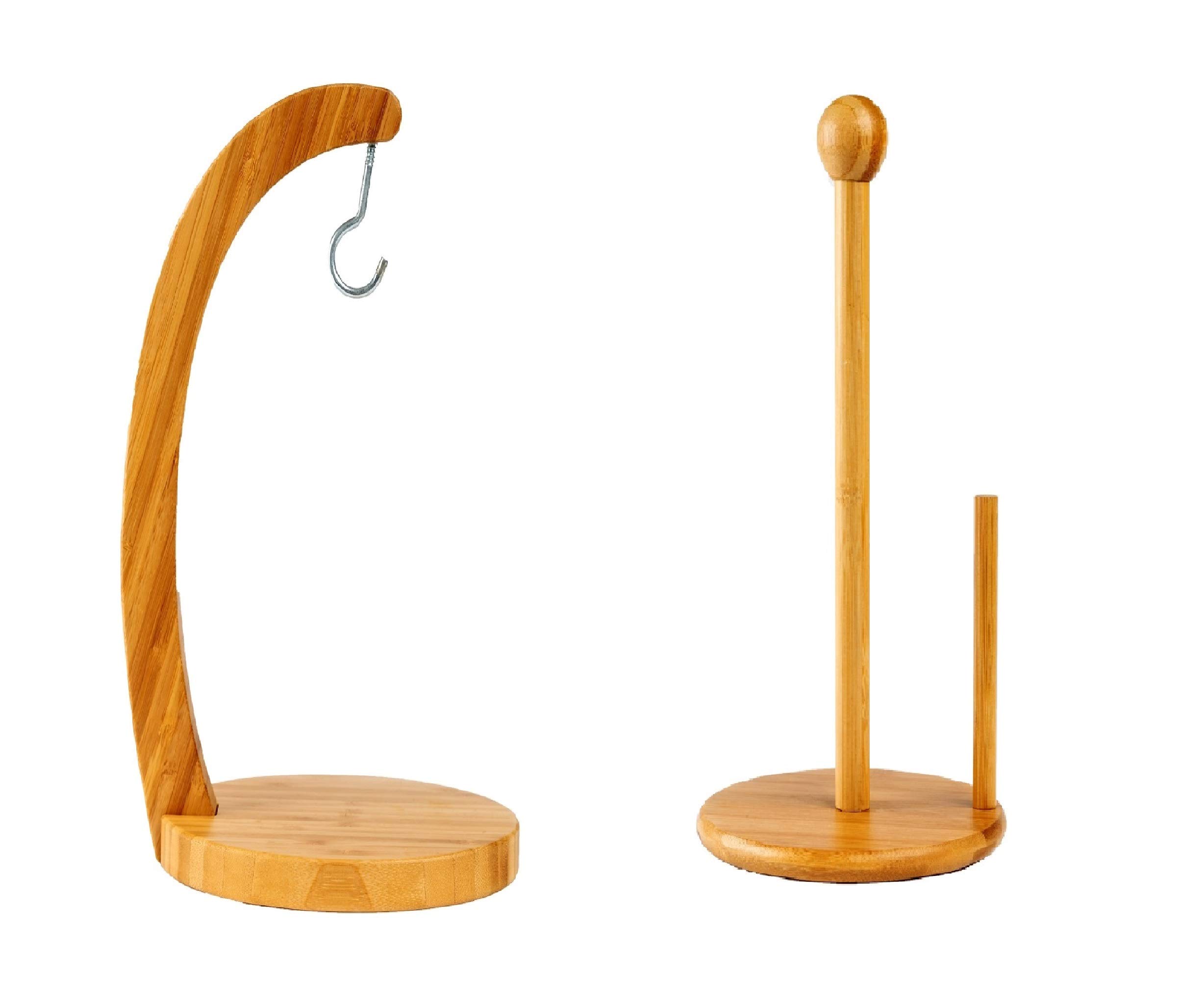 Premium Bamboo Banana Holder & Paper Towel Stand - Natural Eco-Friendly Kitchen Organizer for Fruits and Towels | Perfect for Countertop, Pantry, and Dining Table Decor
