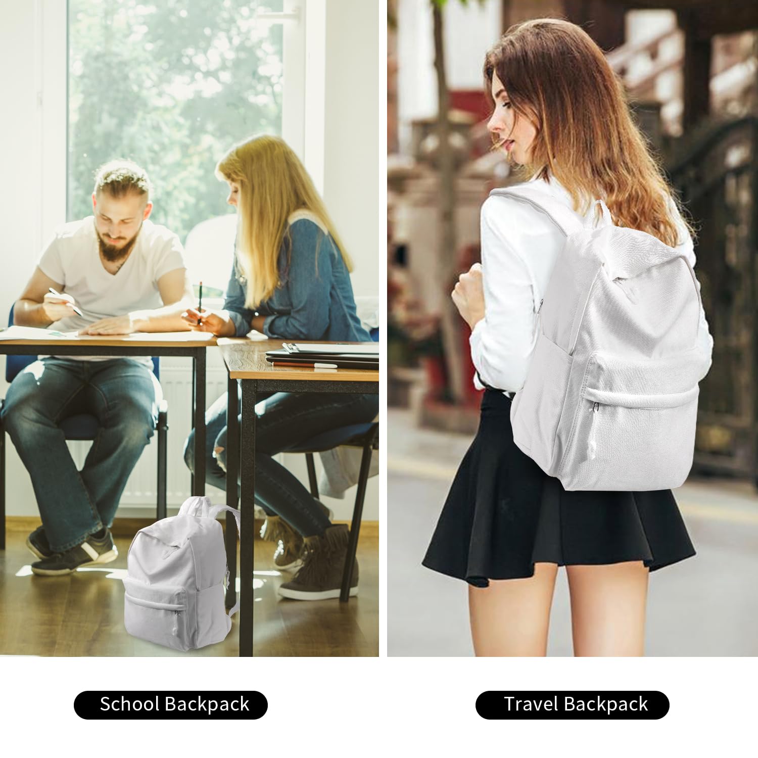 DIY White Canvas Backpack - Large Unisex Casual Daypack & Laptop Satchel for School, Travel & Work | Durable & Stylish