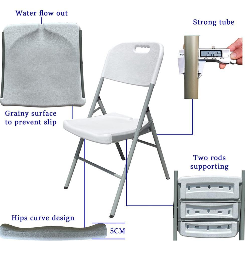 Heavy Duty Folding Plastic Chairs 4 Pack - Commercial Grade Stackable Indoor Outdoor Chairs with Steel Frame & Contoured Two-Tier Molded Seat - Perfect for Parties, Weddings, Dining, Garden, Patio, Camping and Events