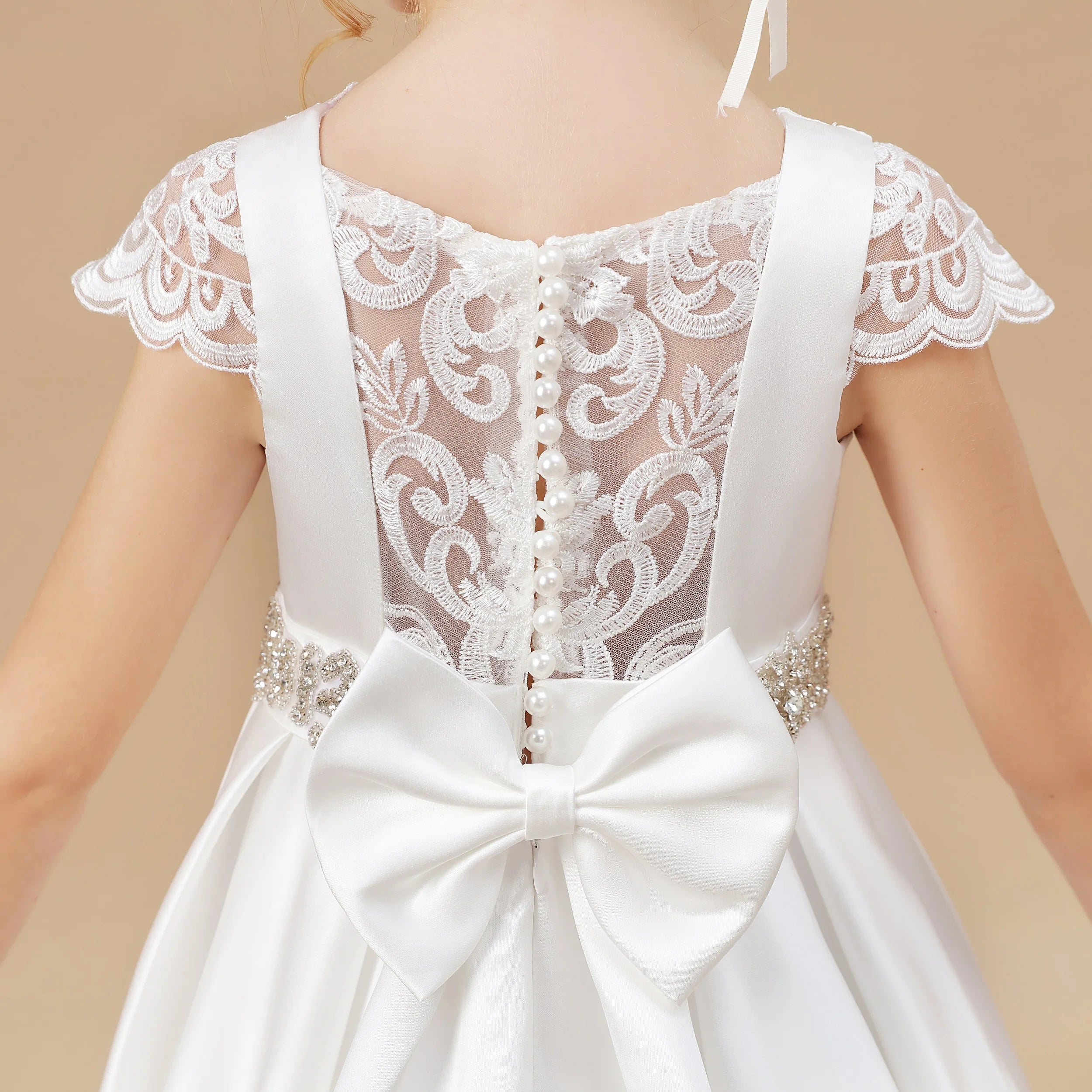 Elegant Satin Princess Flower Girl Dress for First Communion - Perfect for Weddings, Baptisms & Special Occasions