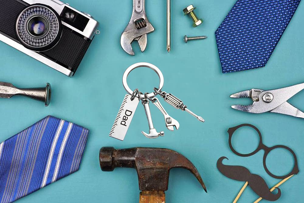 Multifunctional Pop Keychain Set - Ruler, Hammer, Wrench & Screwdriver Tools - Perfect Father's Day Gift for Dad from Daughter or Son - Great for DIY Projects, Home Repairs & Everyday Carry