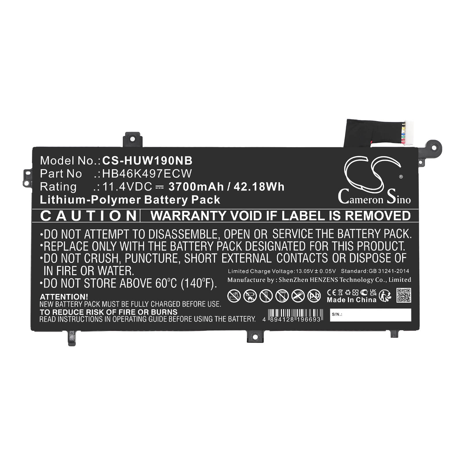 Replacement 11.4V 3700mAh Li-Polymer Battery for Huawei Matebook D 2018 & Matebook D 53010BAJ - 42.18Wh Laptop Battery | Perfect for Work, Travel & Remote Computing