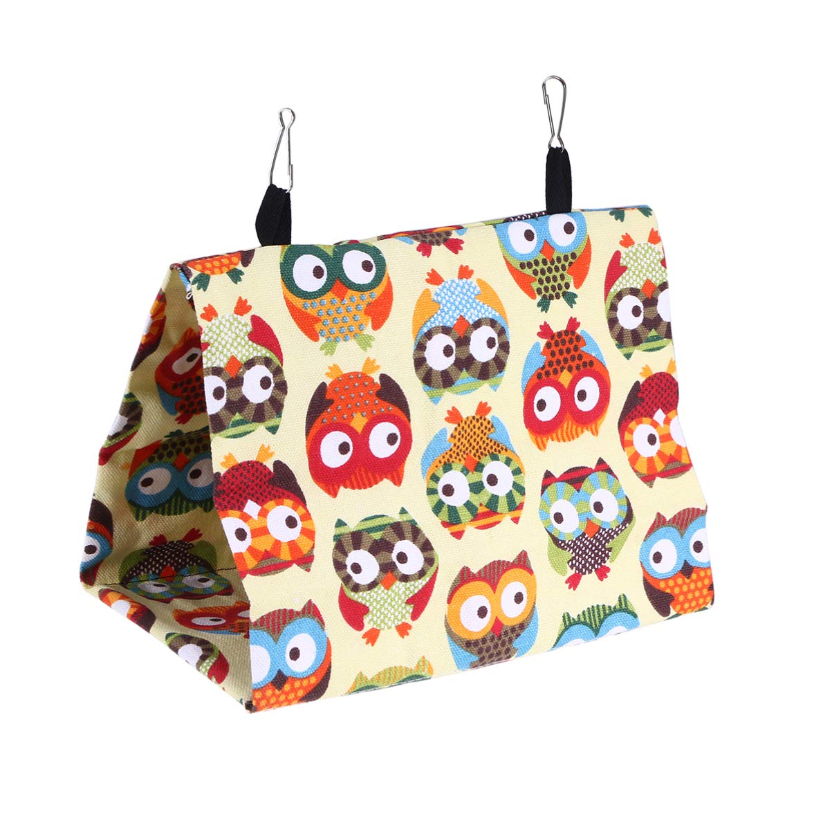 Premium Canvas Triangle Tent for Parrots - Hanging Bird Cage Accessory with Owl Print Design | Cozy Pet Bed House for Small Birds, Parakeets & Cockatiels | Perfect for Playtime, Resting & Cage Decoration