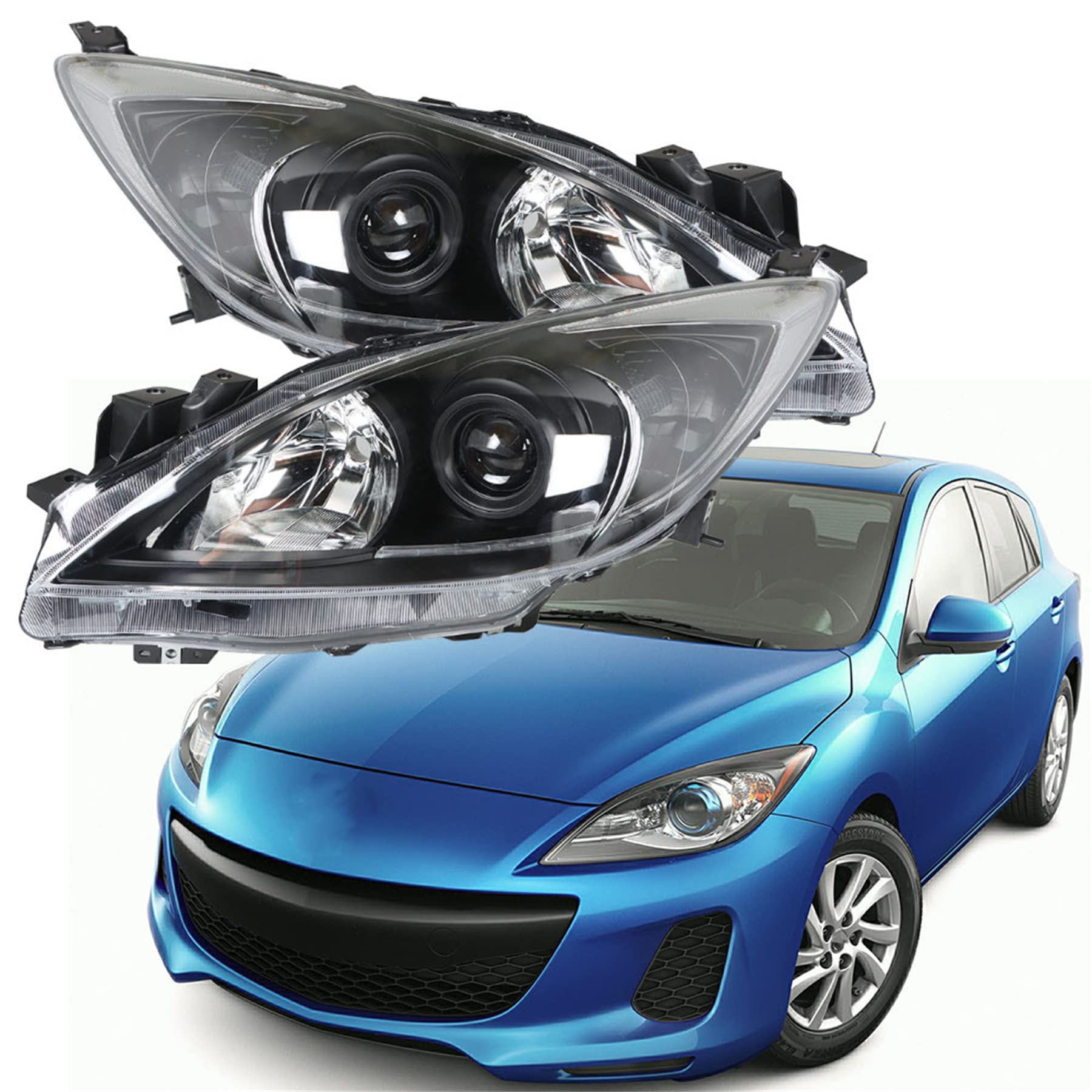 Mazda 3 Headlight Assembly Replacement - Compatible with 2010-2013 Models (MA2518130 & MA2519130) - Projector Headlights Pair (Left & Right) - Perfect for Night Driving & Enhanced Visibility