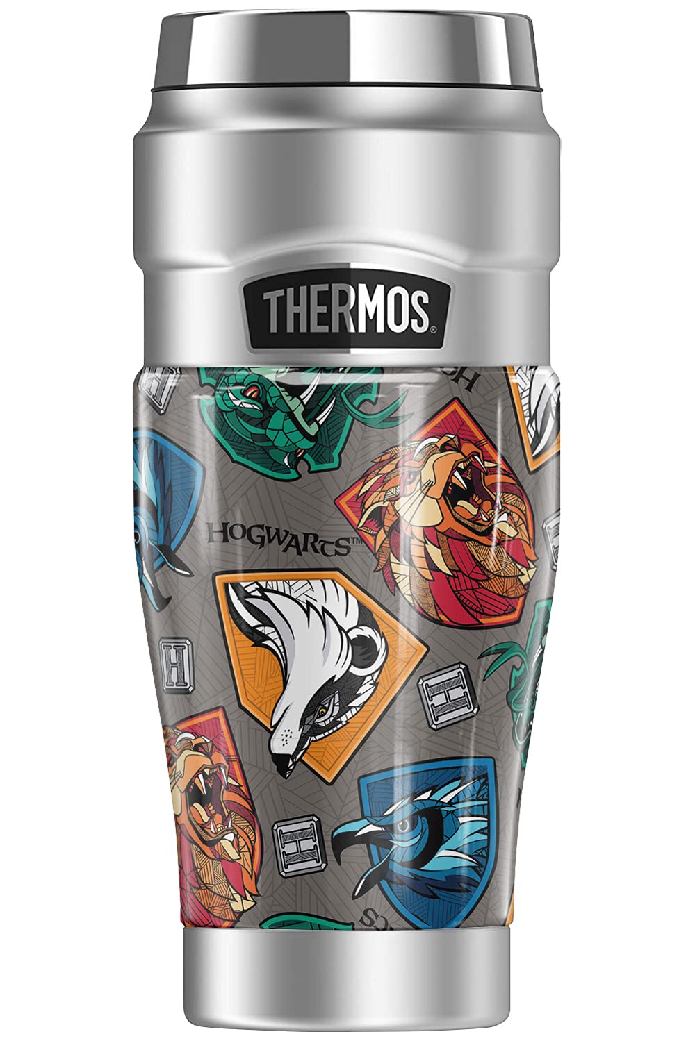 Harry Potter House Crests Stainless Steel Travel Tumbler - 16oz Vacuum Insulated Double Wall Thermos | Perfect for Coffee, Tea & Cold Drinks at School, Work or Outdoor Adventures