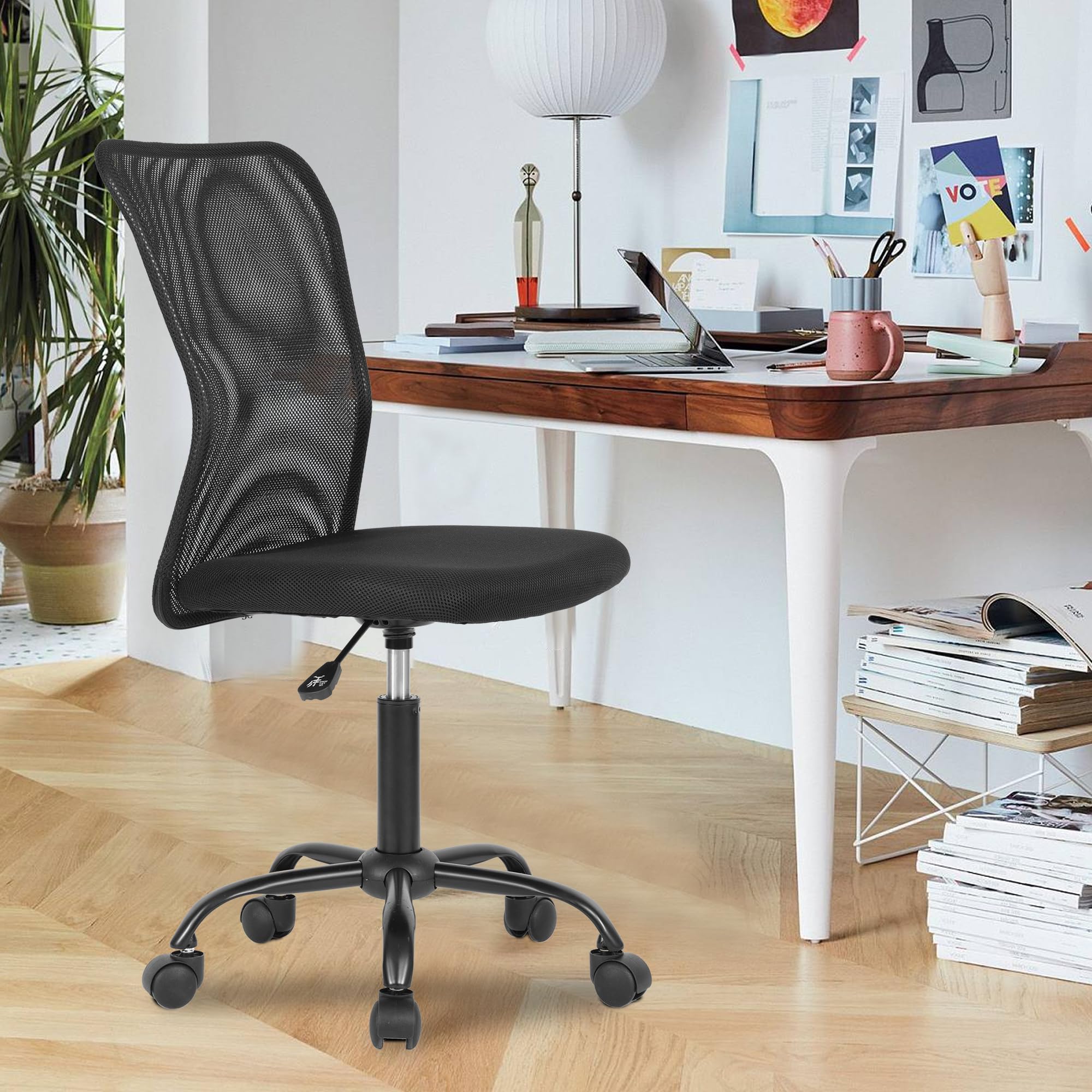 Ergonomic Mesh Office Chair with Lumbar Support - Adjustable Swivel Rolling Computer Desk Chair for Home & Office - Modern Executive Mid Back Design (Black) - Perfect for Long Work Hours, Gaming & Study Sessions