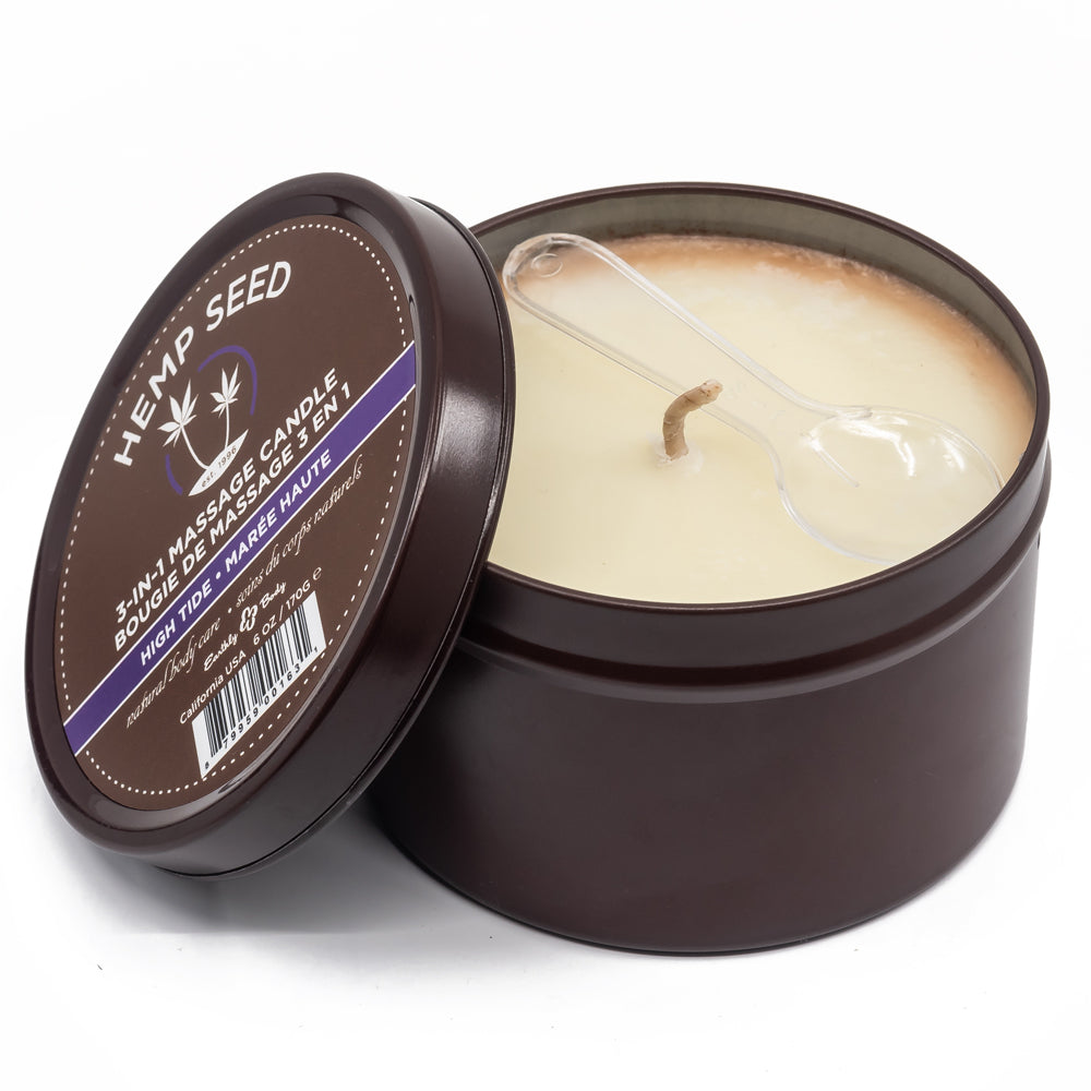 Earthly Body Hemp Seed 3-in-1 Massage Candle - High Tide Scent | Relaxing Aromatherapy Gift for Couples, Spa & Romantic Nights