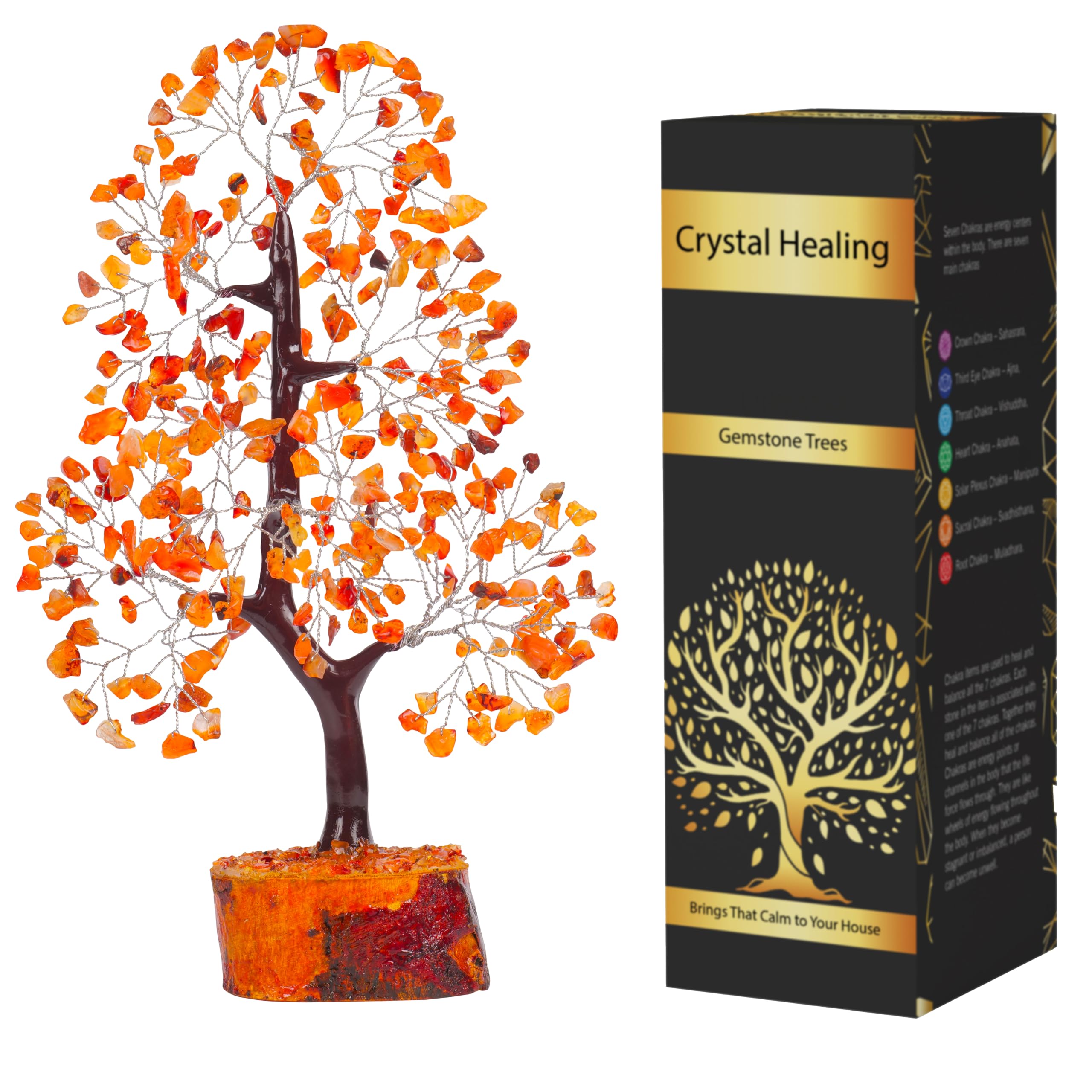 Healing Carnelian Gemstone Tree - Natural Crystal Tree for Positive Energy, Luck & Chakra Balance | Feng Shui Tree of Life Decor | Unique Birthday & Thoughtful Gifts for Women | Perfect for Home, Office Meditation & Spiritual Spaces