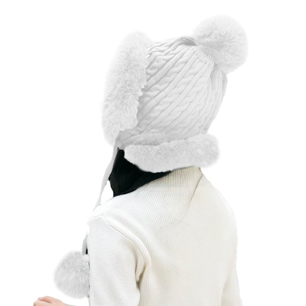 Rayson Women's Knitted Beanie with Ear Flaps & Faux Fur Pompom - Winter Warm Skull Cap with Fleece Lining for Skiing, Snowboarding & Outdoor Activities