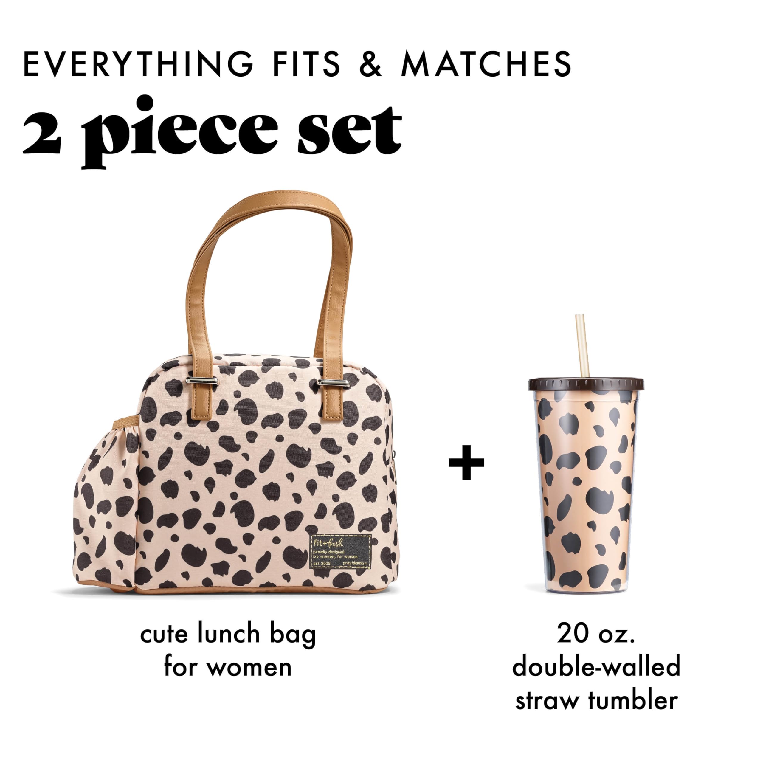 Fit & Fresh Insulated Lunch Bag for Women - Leakproof & Stain-Resistant Large Lunch Box with Expandable Bottle Pocket & Zipper Closure - Perfect for Work, Office, School & Outdoor Activities - Cheetah Print Design