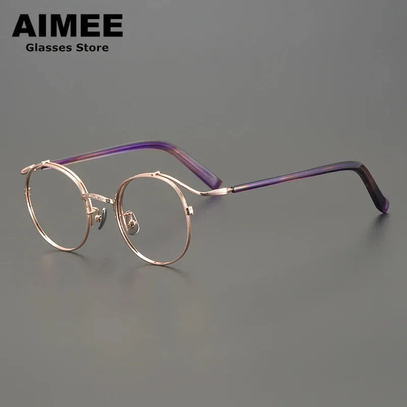 Aimee Unisex Full Rim Round Titanium Eyeglasses Frame 14044 - Lightweight & Durable Eyewear for Men & Women | Perfect for Reading, Working & Daily Wear