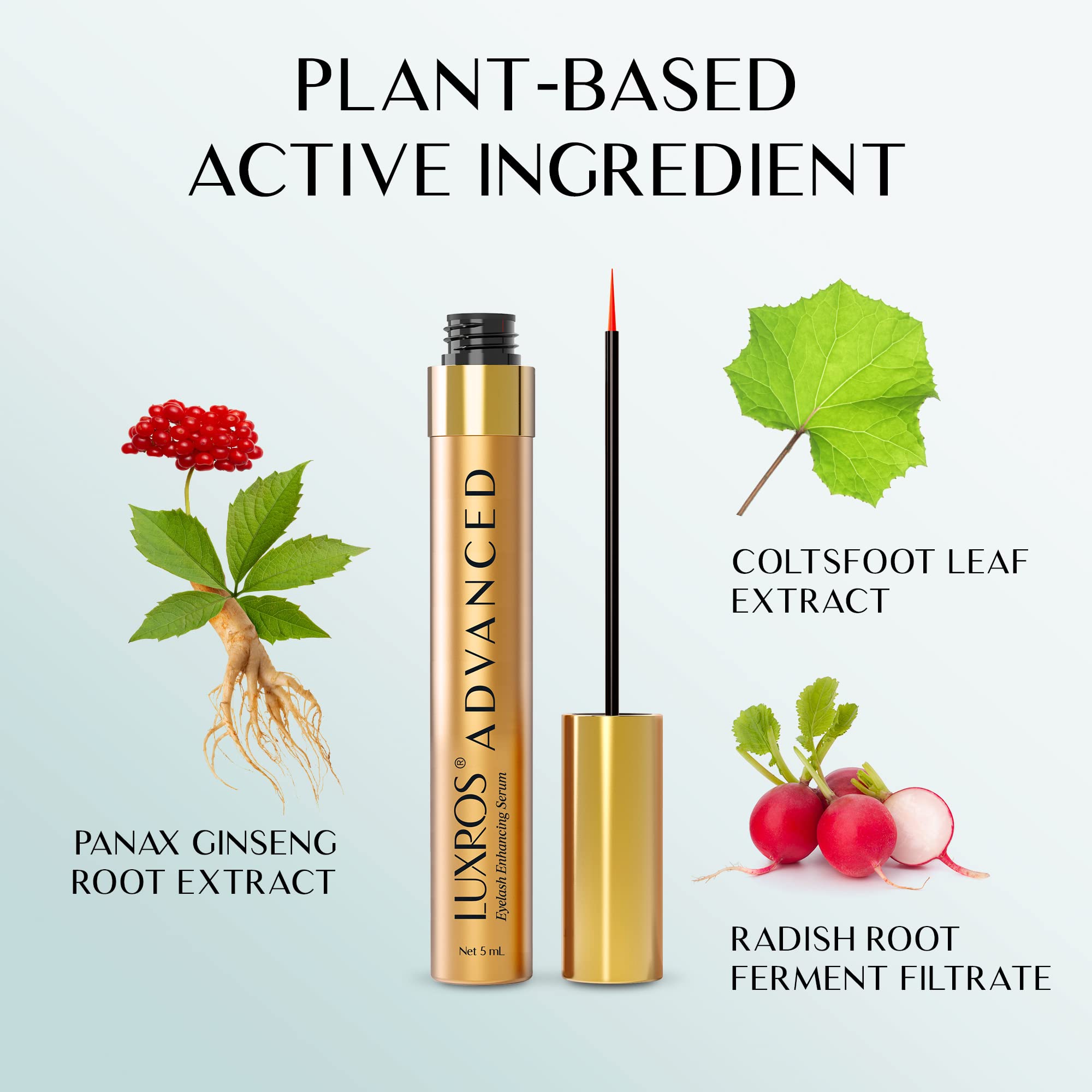 LUXROS Eyelash Growth Serum for Longer & Thicker Lashes - Natural Lash Enhancer Treatment, Vegan & Cruelty-Free, Made in USA, 5ml (6 Month Supply) - Perfect for Daily Use to Boost Lash Volume & Strength