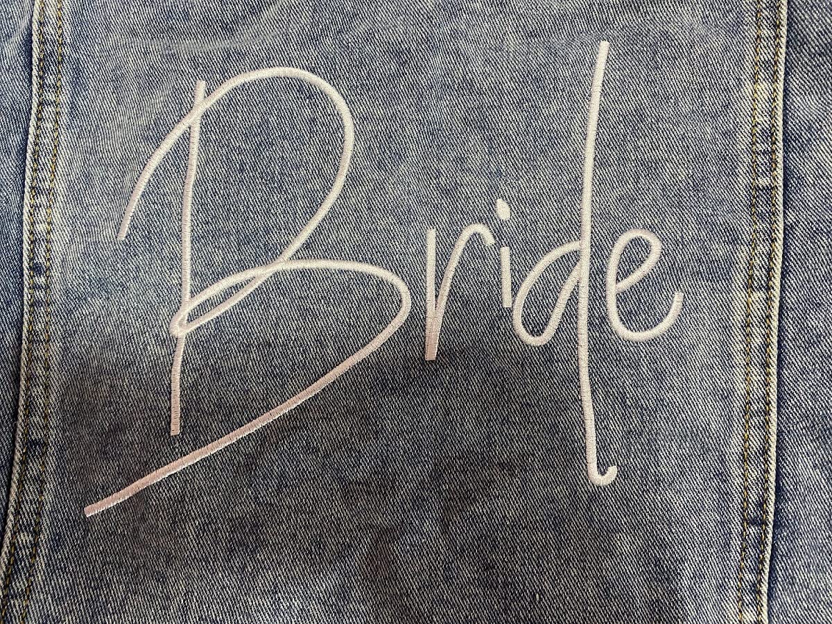 Women's Embroidered Pearl Denim Jacket for Bride - Elegant Wedding Jean Jacket with Wifey Design | Perfect for Bridal Shower, Bachelorette Party & Outdoor Weddings