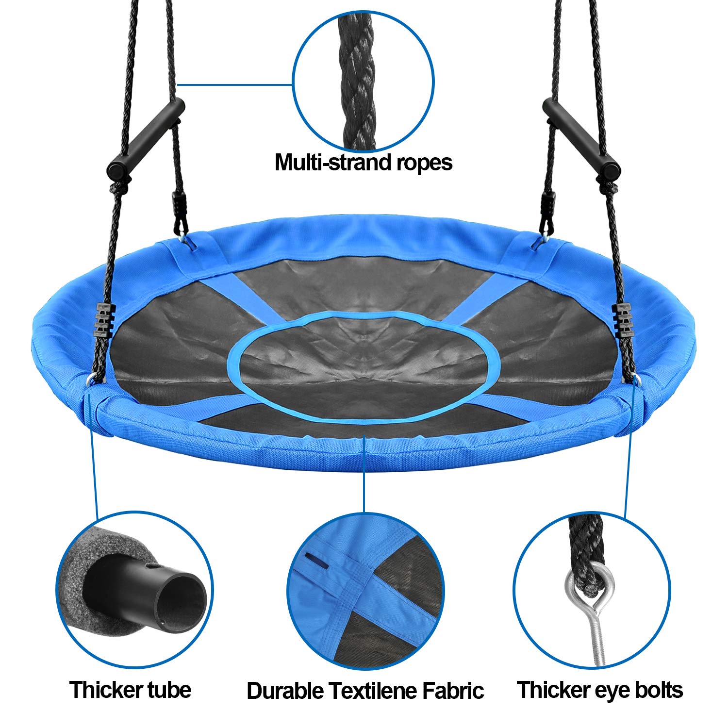 **46 Inch Saucer Tree Swing - 800 lb Weight Capacity, Waterproof Textilene Fabric & Steel Frame with Tree Strap & Carabiner - Perfect for Playground, Backyard, and Outdoor Fun - Great Gift for Kids & Families (Blue)**