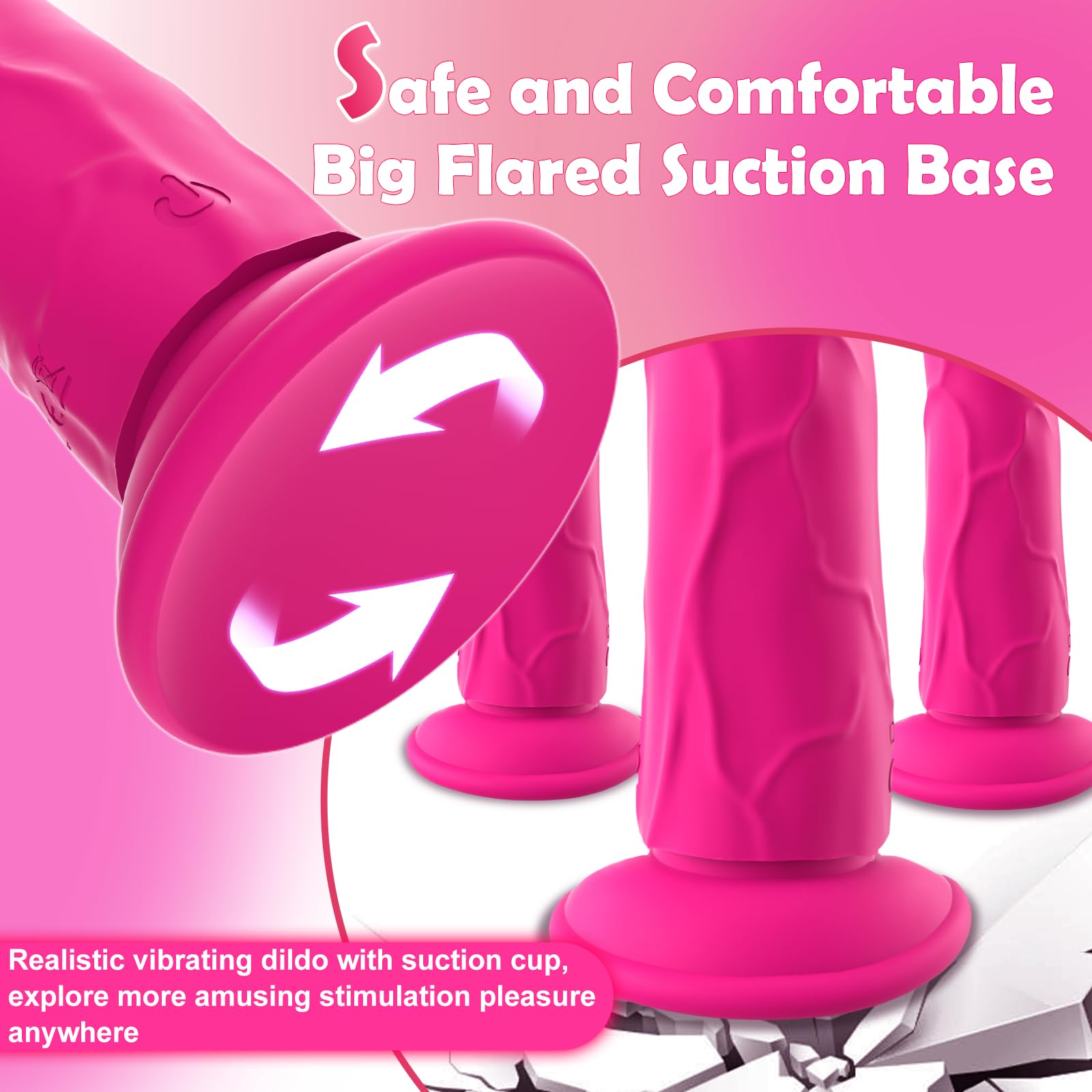 Realistic Pink Silicone Dildo Vibrator - 10 Powerful Vibration Modes for G-Spot & Clitoral Stimulation, Flexible Anal Toy with Vein Texture & Strong Suction Cup - Perfect for Couples Play, Solo Pleasure & BDSM Exploration