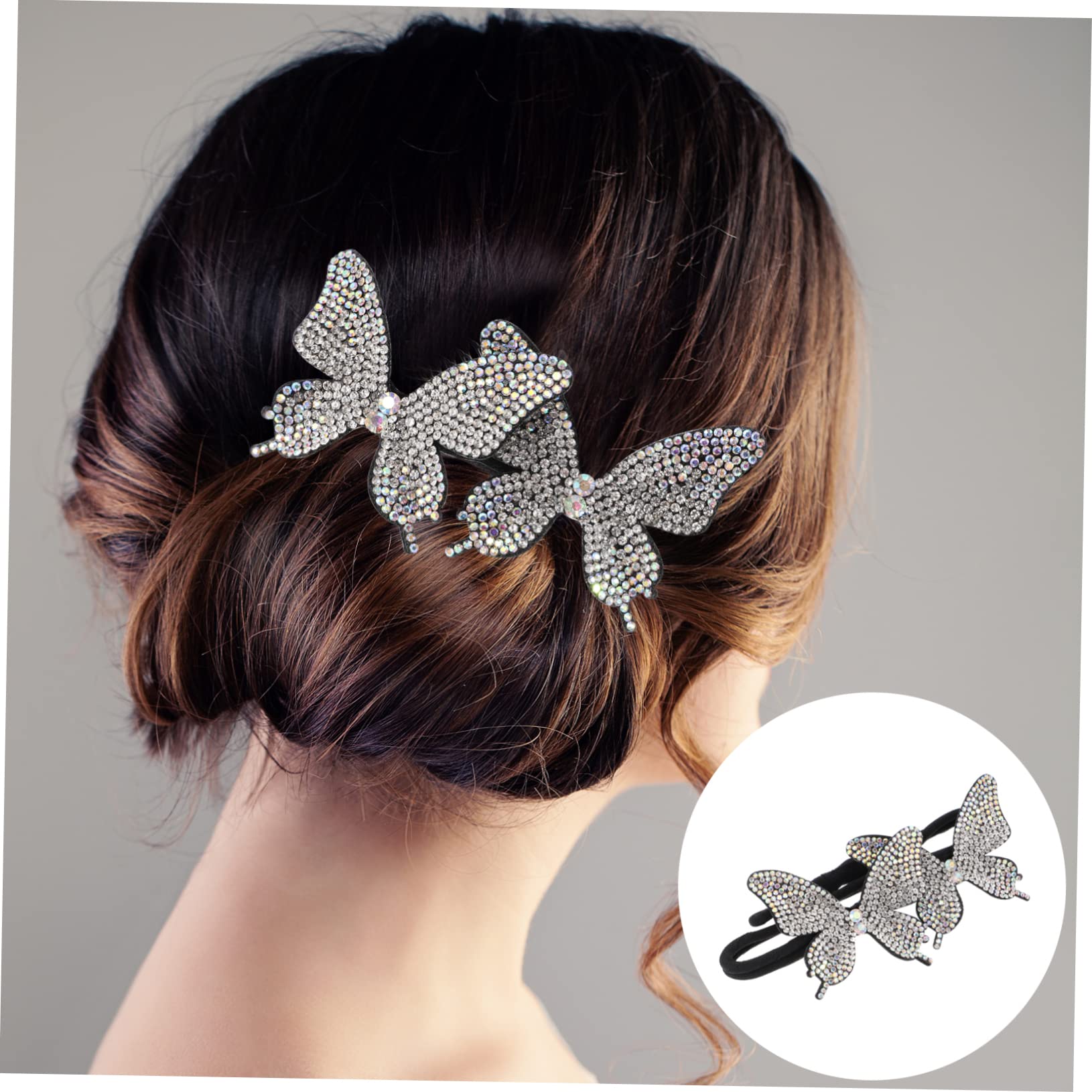 BIUDECO Silver Butterfly Bun Curler - Hair Bun Shaper & Crystal Bun Maker for Elegant Updos - Perfect for Weddings, Parties & Everyday Chic Hairstyles