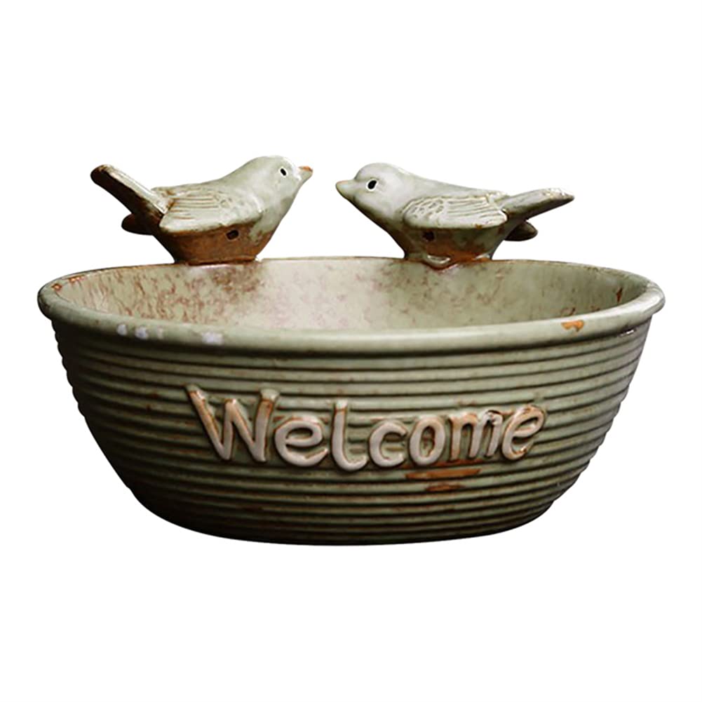 Vintage Ceramic Bird Bath Bowl - Handmade Garden Decor for Outdoor Bird Feeding, Retro Finish Bird Feeder for Patio, Yard & Aquarium Decoration | Perfect for Attracting Wild Birds & Enhancing Garden Aesthetics