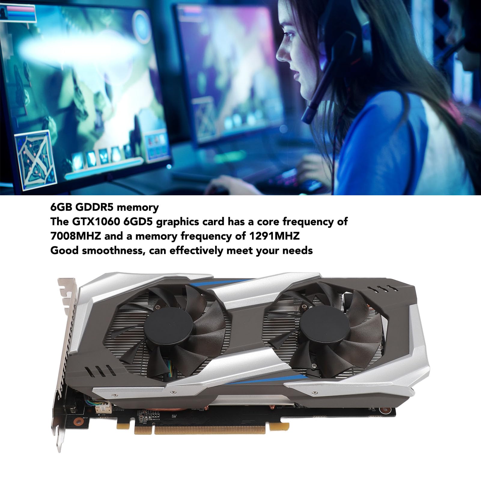 Zunate GTX 1060 6GB GDDR5 Gaming Graphics Card - 1291MHz Boost Clock, PCI Express 2.0 x16, 192-Bit Memory, Dual Fan Cooling for PC Gaming, VR & Video Editing