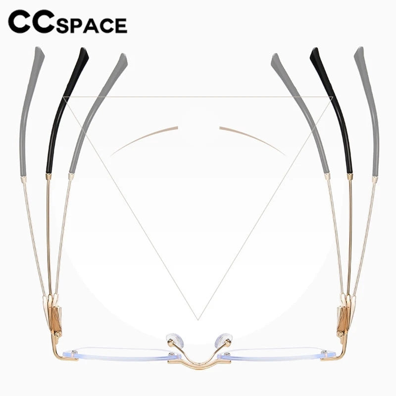 CCspace Women's Rimless Square Alloy Spring Hinge Eyeglasses - Lightweight Metal Frame Glasses for Reading, Working & Daily Use (Model 302086)