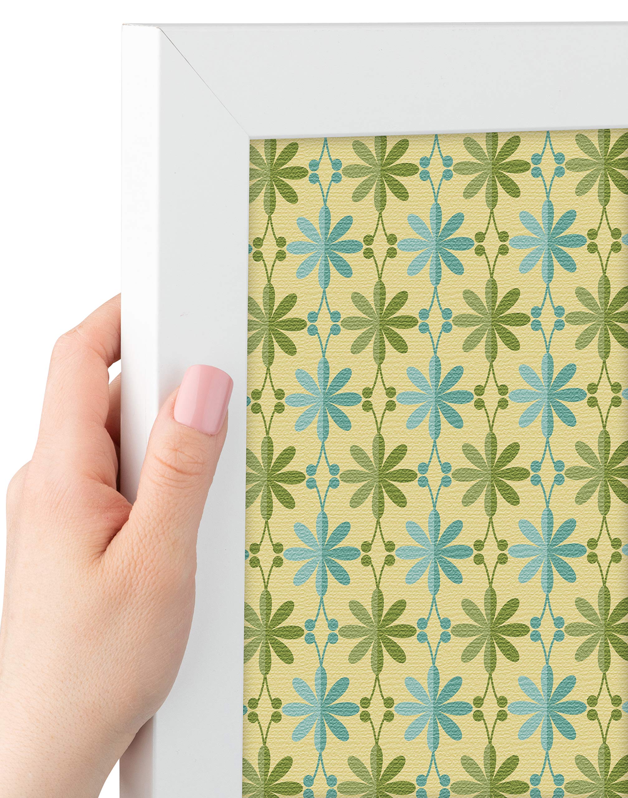 ArtToFrames 36x24 Inch Custom Cork Bulletin Board - Floral Blue Green Fabric Canvas Pin Board with Satin White Frame | Perfect for Home Office, Classroom Decor & Wall Organization (PinPix-551-36x24_FRBW26074)