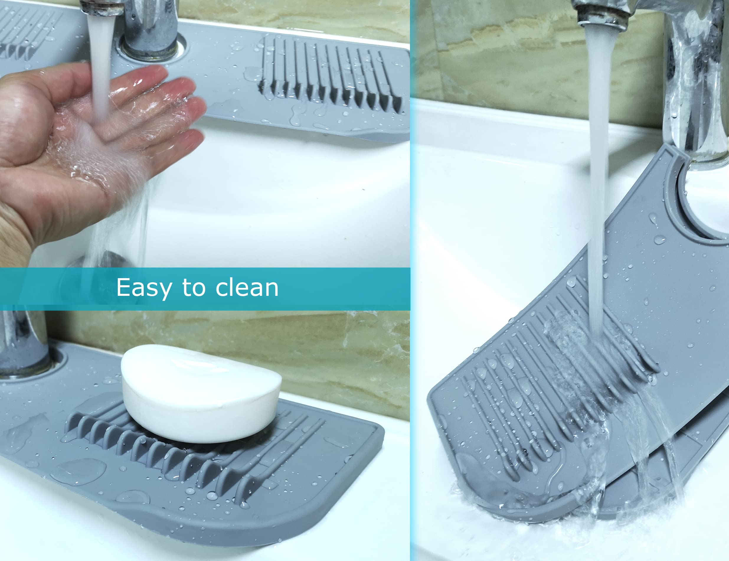Self-Draining Silicone Faucet Water Catcher Mat - Drip Protector & Splash Guard for Kitchen Sink, Bathroom, Bar, Farmhouse & RV Countertops | Prevents Water Damage & Mess for Easy Cleaning (Perfect for Daily Use, Dishwashing & Handwashing)
