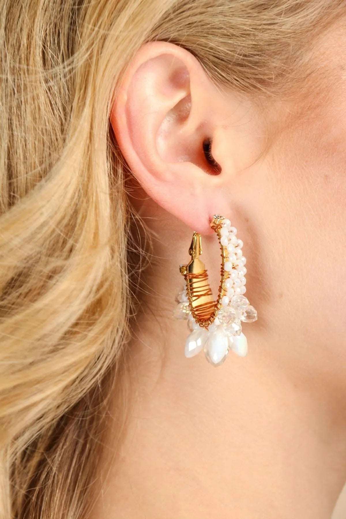 Sparkling Beaded Crystal Hoop Earrings for Women - Elegant Rhinestone Dangle Earrings for Party, Wedding & Evening Wear