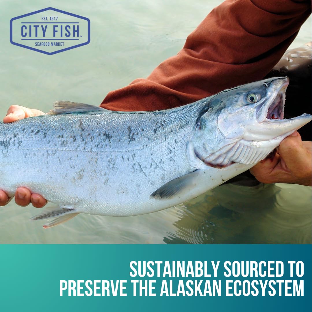 Premium Wild Alaskan King Salmon Fillet - 4 lb Flash Frozen, Sustainably Sourced | Wild-Caught Fresh Salmon Fillets for Grilling, Baking & Sushi | High-Quality Seafood from Pike Place Market