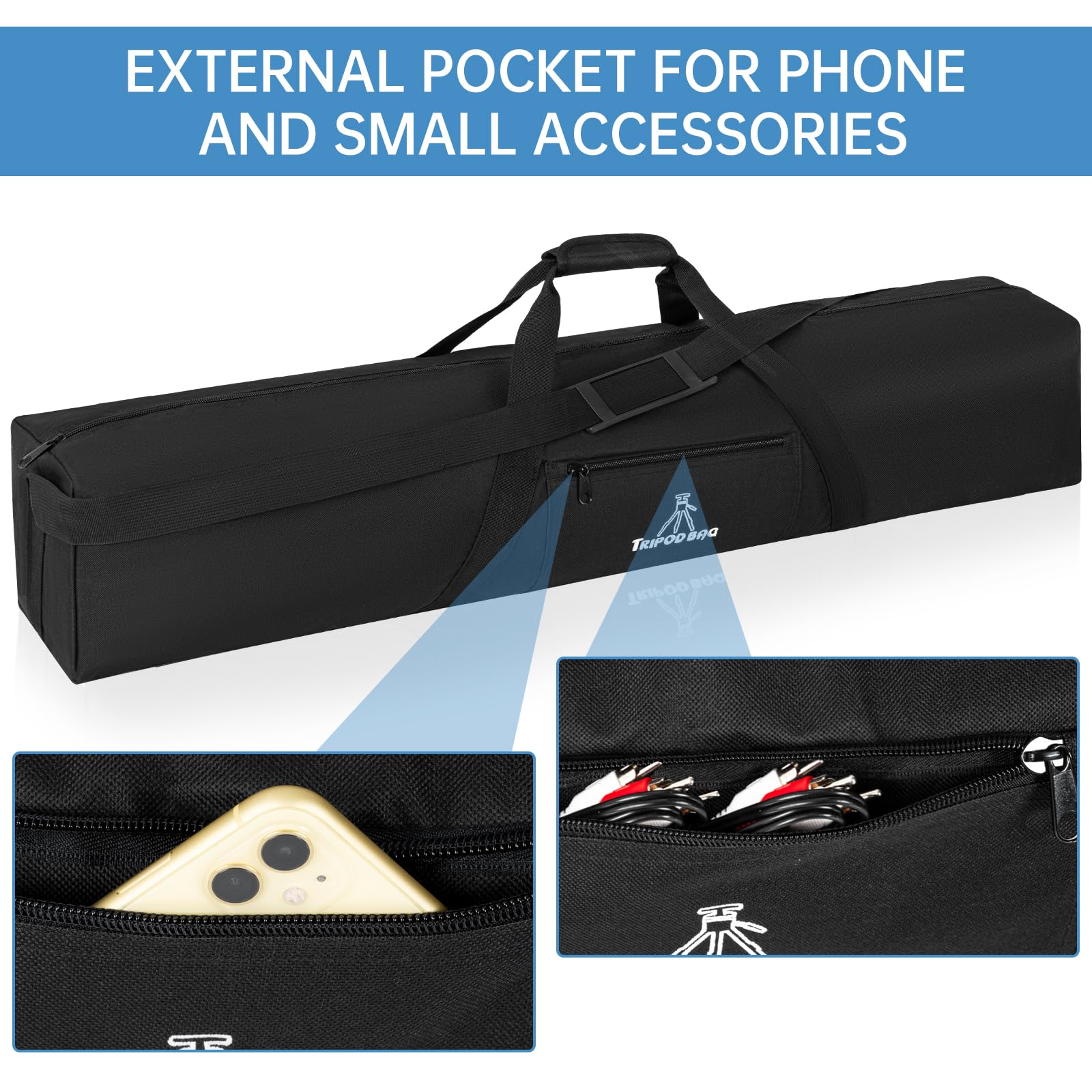 Heavy Duty 36x7x7in Tripod Carrying Case with Shoulder Straps & Handles - Durable Monopod Bag for Camera, Microphone Stand, Speaker, Light, Music Stand & Boom - Perfect for Photography, Videography & Music Performances