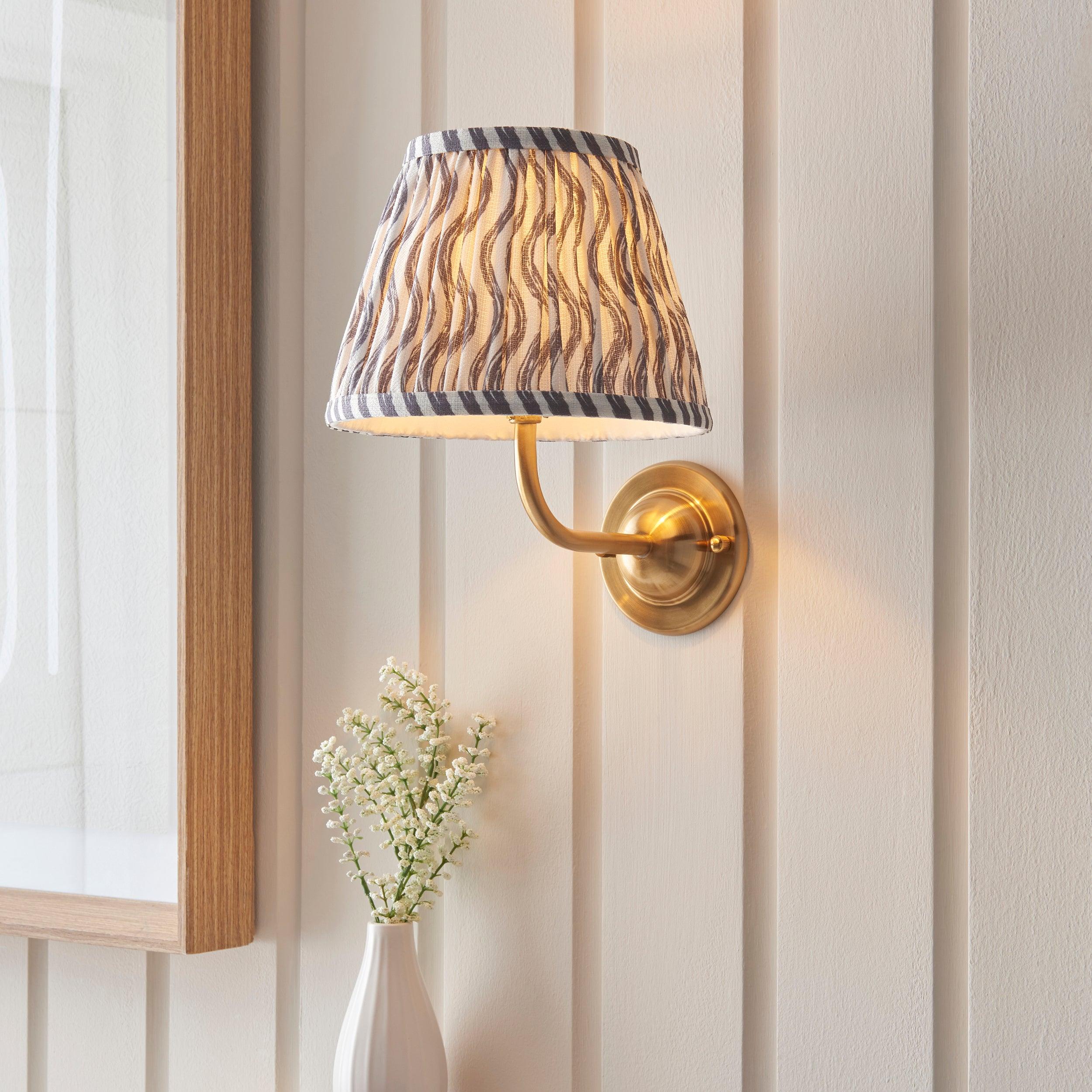 Brass Wall Sconce with Dome Arc Design and 20cm Pearl Grey Ripple Shade - Perfect for Bedroom, Living Room, and Hallway Lighting