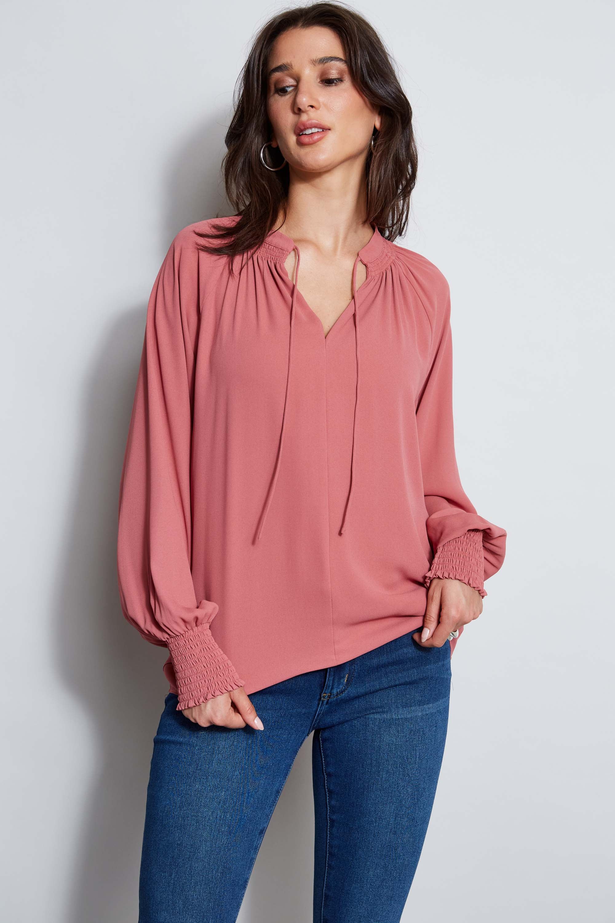 Tahari Split Neck Tie Shirt for Women - Elegant Blouse with Bow Detail for Office, Party & Special Occasions | Professional & Formal Wear