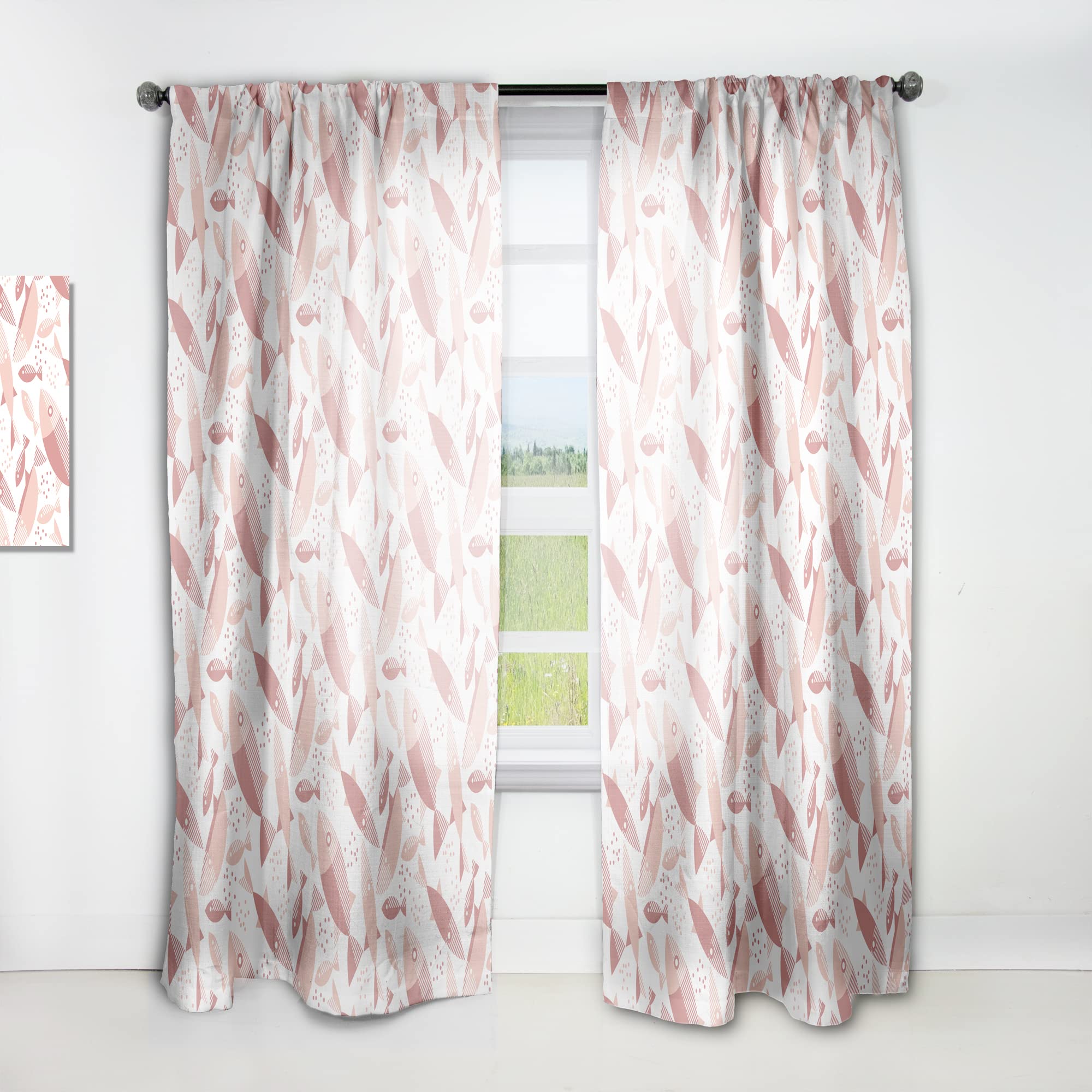 DesignQ Pink Fish Pattern Thermal Insulated Curtains - 52x120 Single Panel for Bedroom & Living Room - Light Filtering, Noise Reducing Window Drapes for Home Decor