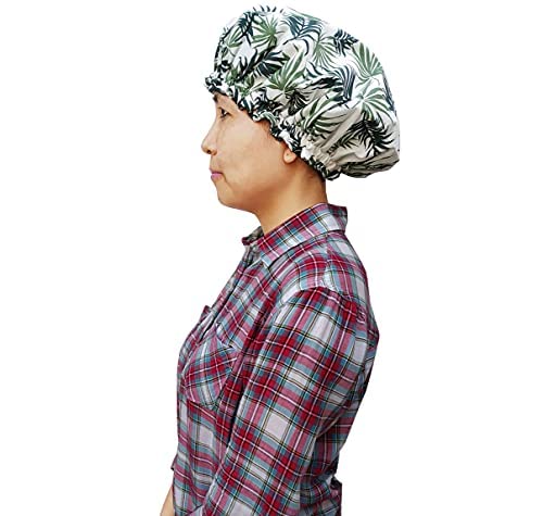 KANYOGA Reusable Waterproof Shower Cap for Women - Printed Bath Shower Cap with Palm Leaf Design - Perfect for Home, Spa, Salon, Hair Treatment & Beauty Parlor Use - Ideal for Swimming, Travel & Daily Hair Protection