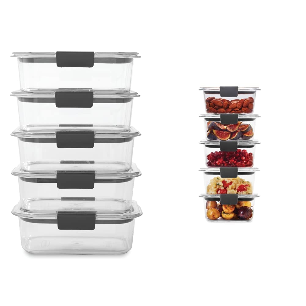 Rubbermaid Brilliance 5-Pack Food Storage Containers with Lids - 3.2 Cup & 1.3 Cup Leak-Proof Plastic Containers for Meal Prep, Leftovers, Pantry Organization & Kitchen Storage (Clear)