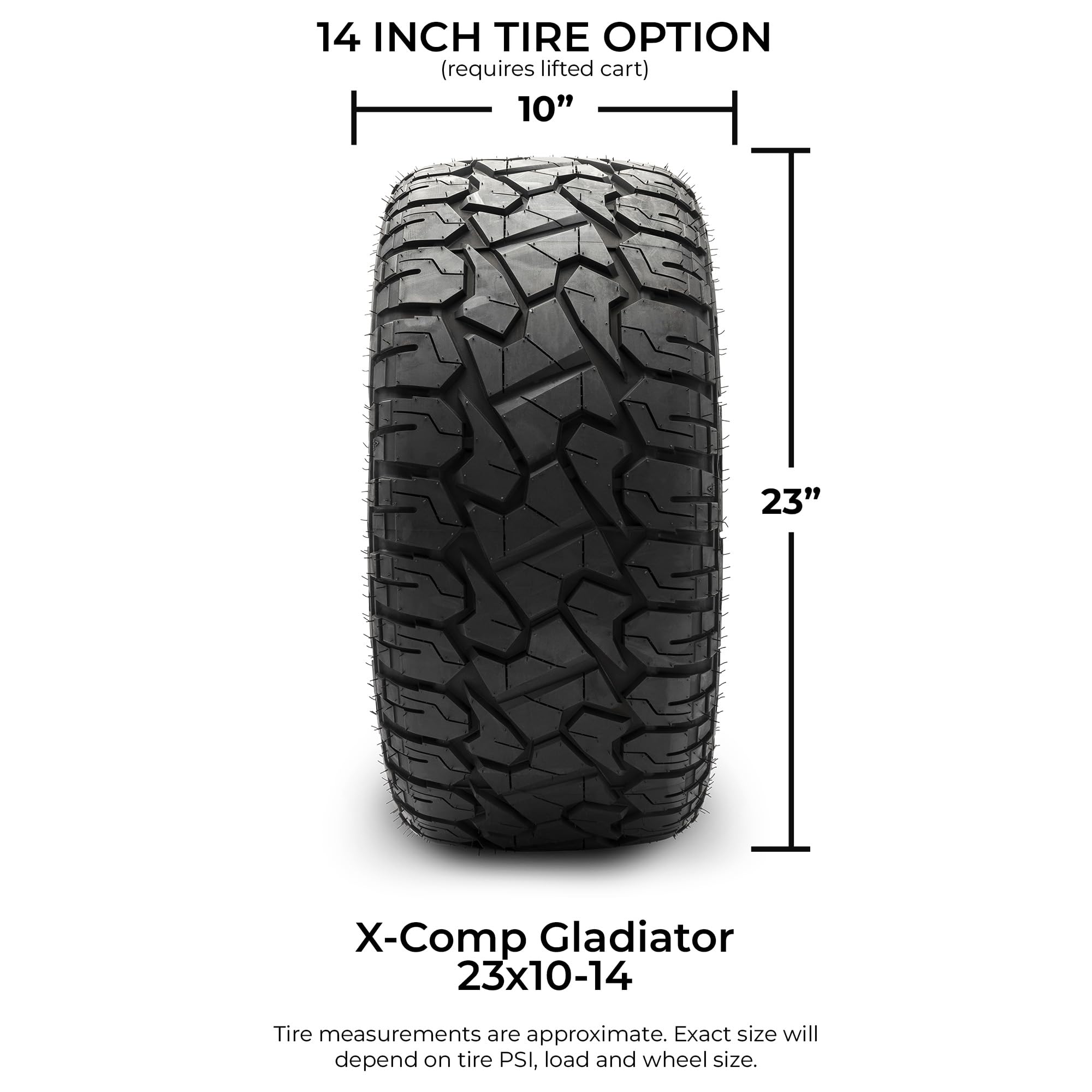 Xcomp Gladiator 23x10-14 DOT Golf Cart Tires - Set of 4 Steel Belted All-Terrain Tires for Golf Carts & Utility Vehicles - Perfect for Golf Courses, Campgrounds & Off-Road Use