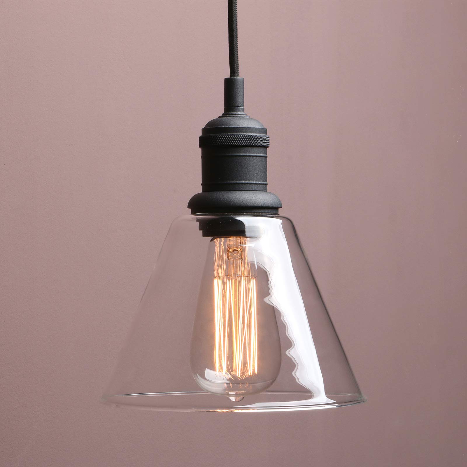 Vintage Edison Hanging Pendant Light - 1-Light Mini Semi Flush Mount Fixture with Clear Glass Shade for Kitchen, Bathroom, Porch, Living Room, Dining Room, Hotel & Bar | Industrial Style Lighting for Home Decor & Commercial Spaces (Black)