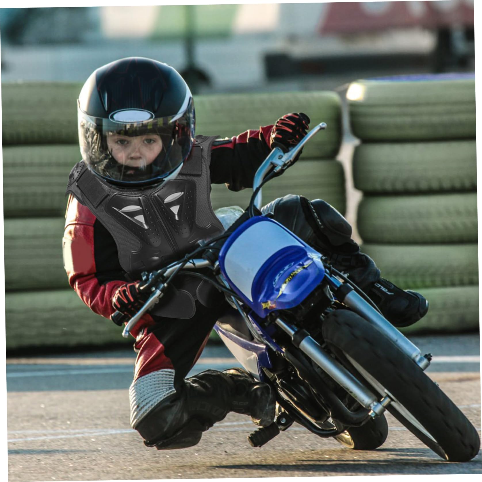 **Kids Motorcycle Chest Protector Vest - Adjustable Dirt Bike Body Armor for Ages 8-12 | 3D Anti-Fall Safety Gear with Reflective Strips | Ideal for Cycling, Skiing, Skateboarding & Outdoor Sports**