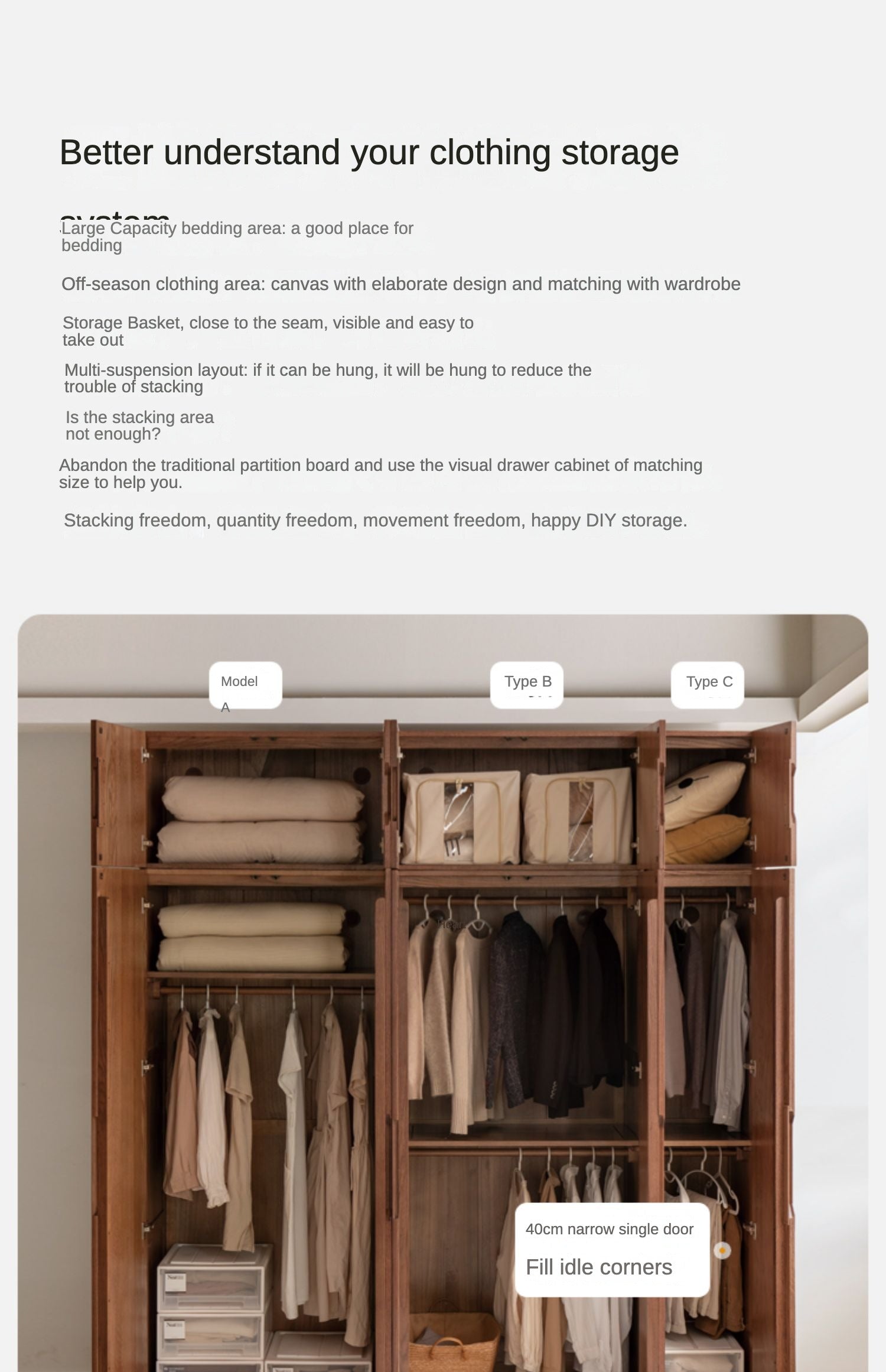 Solid Oak Wood Modern Wardrobe - Stylish & Durable Closet for Bedroom, Walk-In Closet, or Guest Room Storage