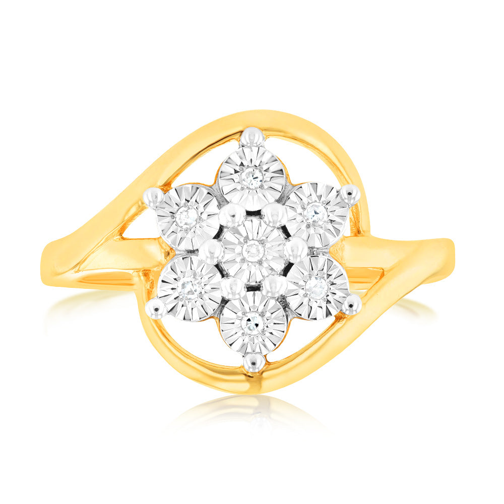 9ct White & Yellow Gold Crossover Diamond Ring for Women - Elegant Wedding, Engagement & Anniversary Jewelry Gift