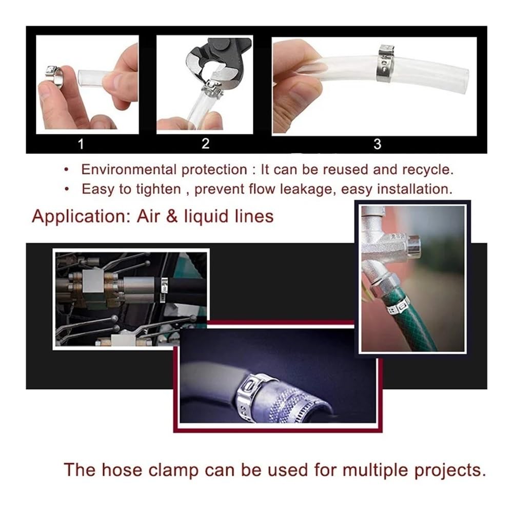 RWRAPS 20-Pack 304 Stainless Steel Single Ear Stepless Hose Clamps (5.8-23.5mm) - Heavy Duty Cinch Clamp Rings for Secure Hose Sealing - Perfect for Automotive, Plumbing, and Marine Applications (12.0-14.5mm Size Included)