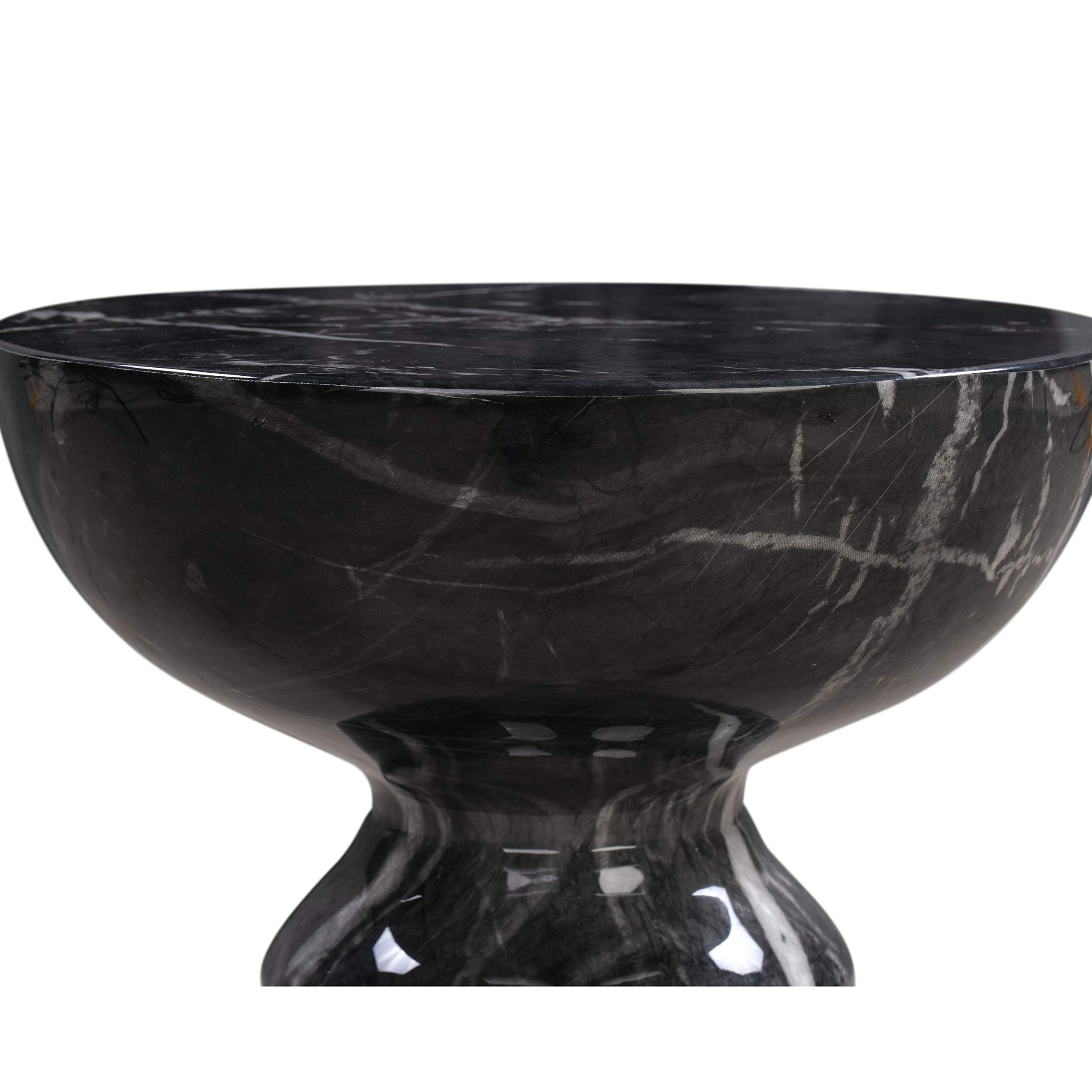 Glamorous Black Marble Side Table - Round Handmade Concrete Accent Table with Glossy Finish | Perfect for Living Room, Bedroom & Office Decor