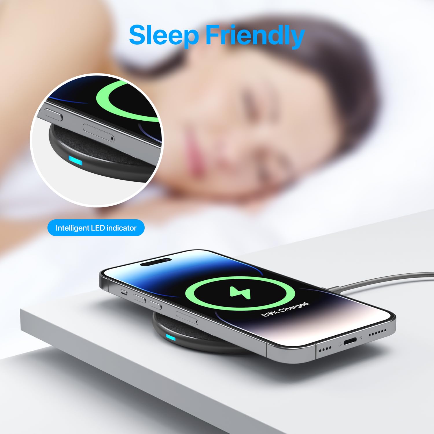 20W Fast Wireless Charging Pad for iPhone 12/13/14/15 & Samsung Galaxy S24/S23/S22/S21 - Qi-Certified Phone Charger Stand with LED Indicator | Perfect for Bedside, Office Desk & Car Use